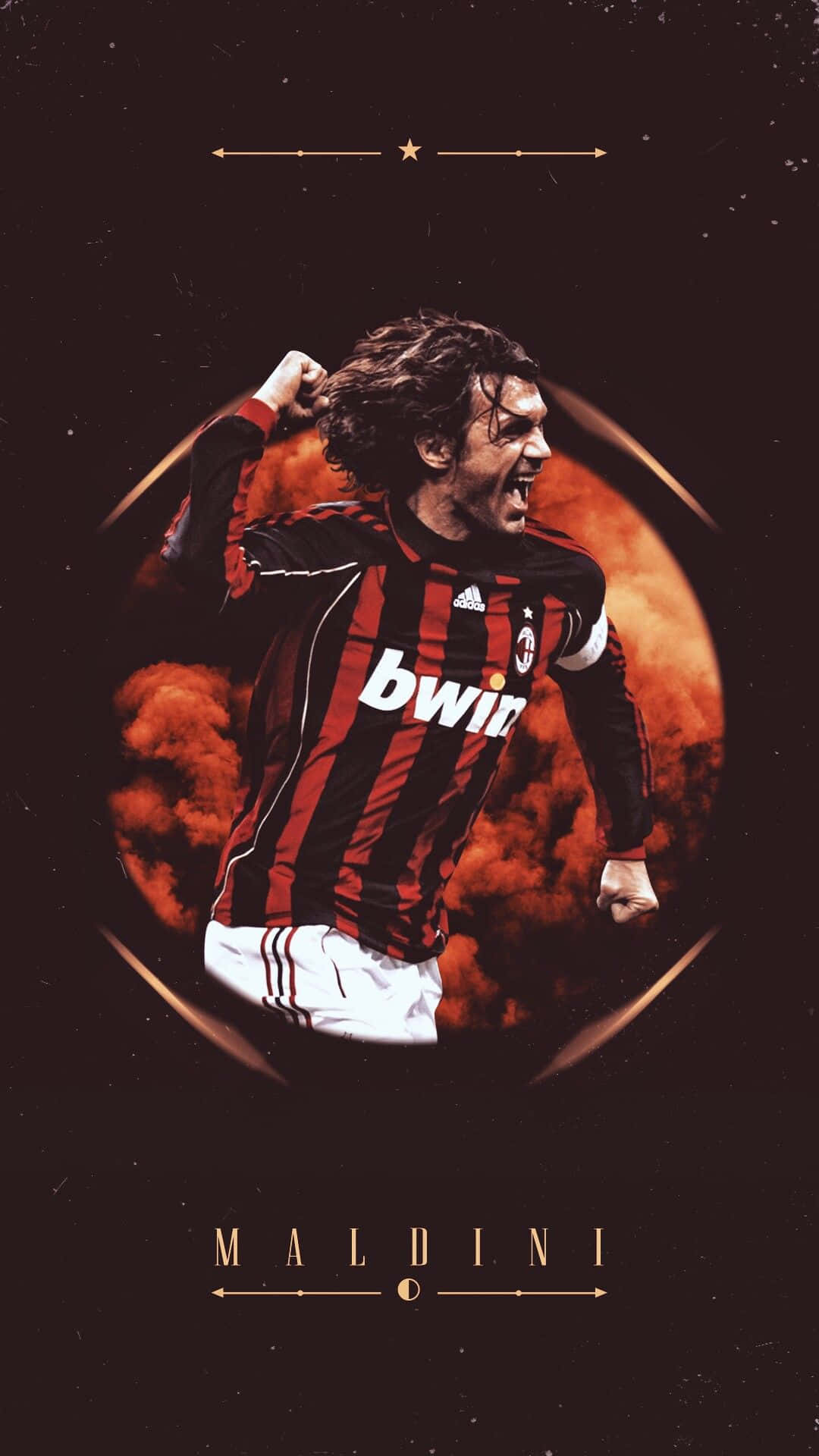 Paolo Maldini, red and black striped jersey, cosmic backdrop, Full HD Phone Wallpaper