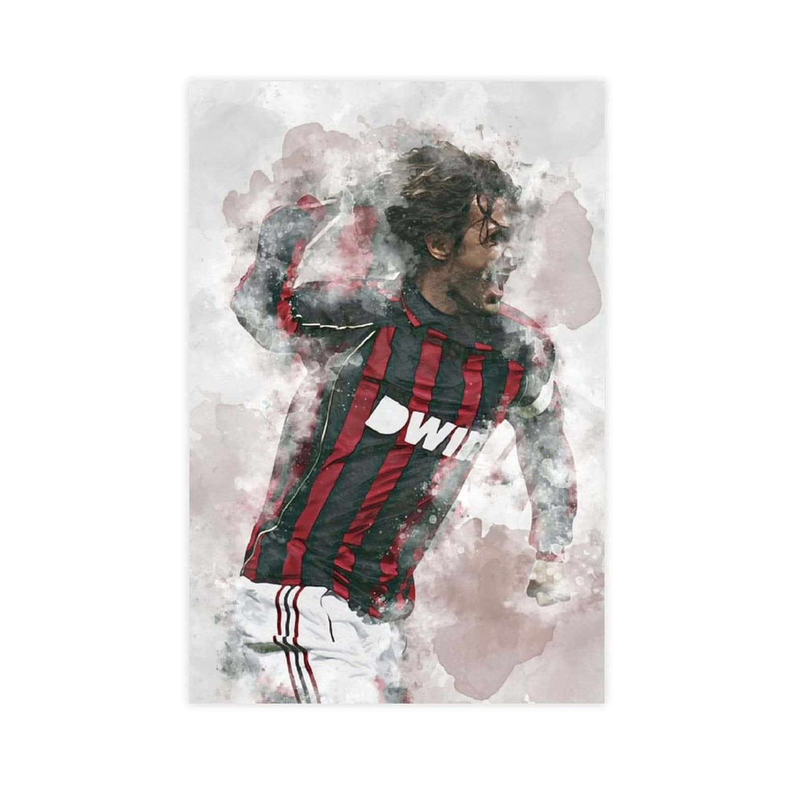 Paolo Maldini, red and black striped jersey, watercolor-style, HD Desktop Wallpaper