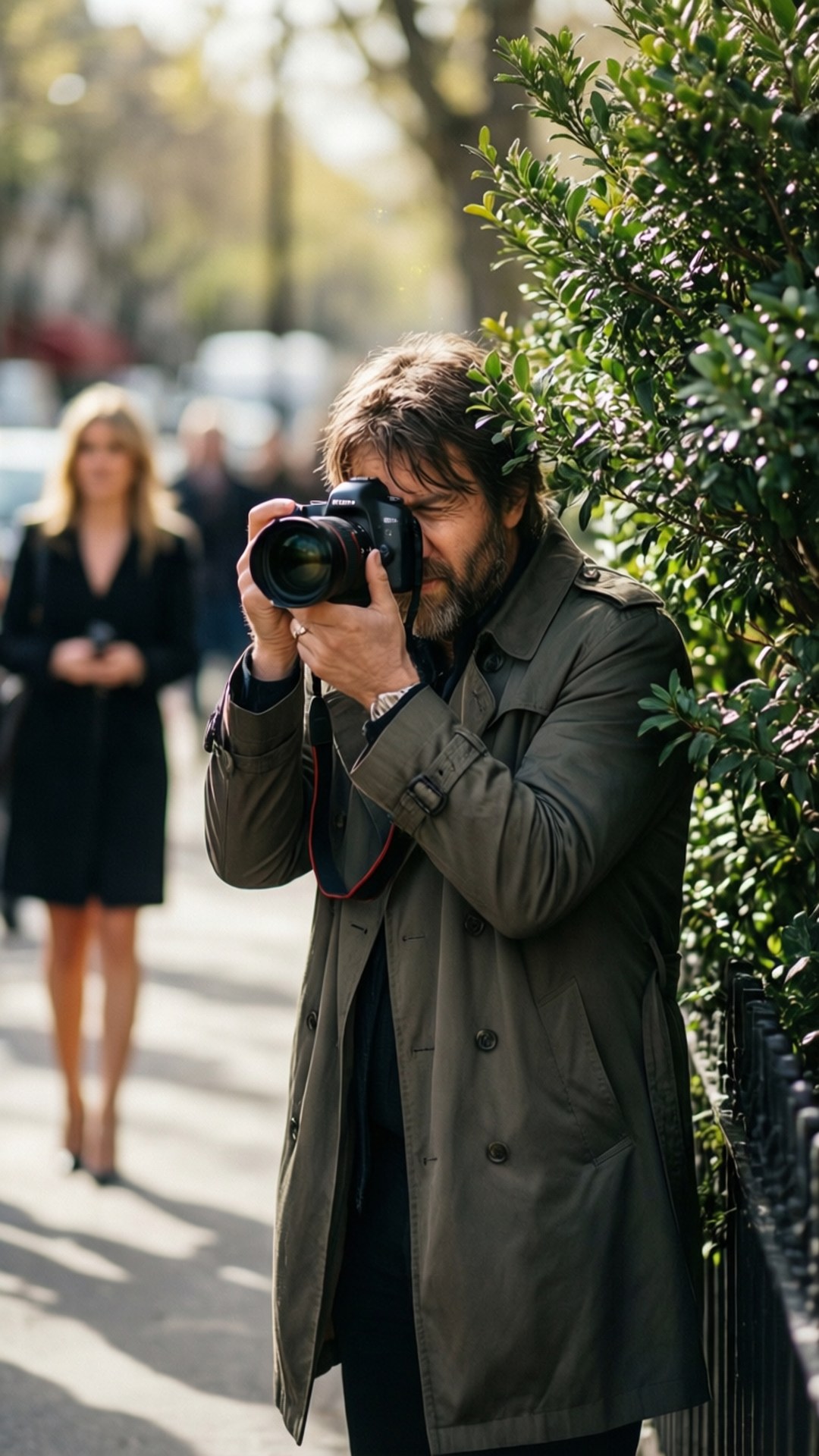 Hidden Paparazzo, trench coat, DSLR camera, Full HD Phone Wallpaper