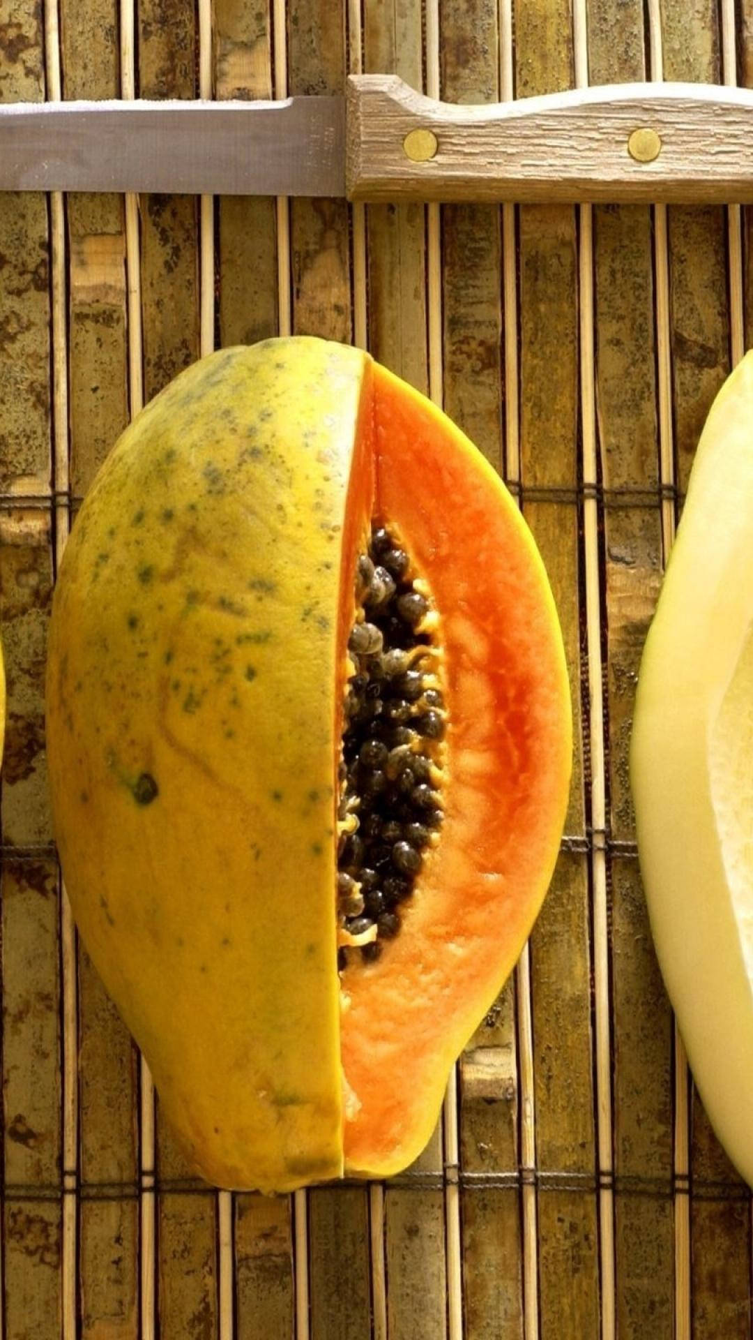 papaya, black seeds, orange flesh, Full HD Phone Wallpaper