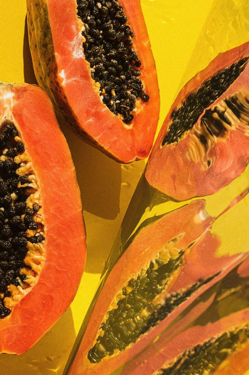 fresh papaya fruits, vibrant yellow, black seeds, HD Phone Wallpaper