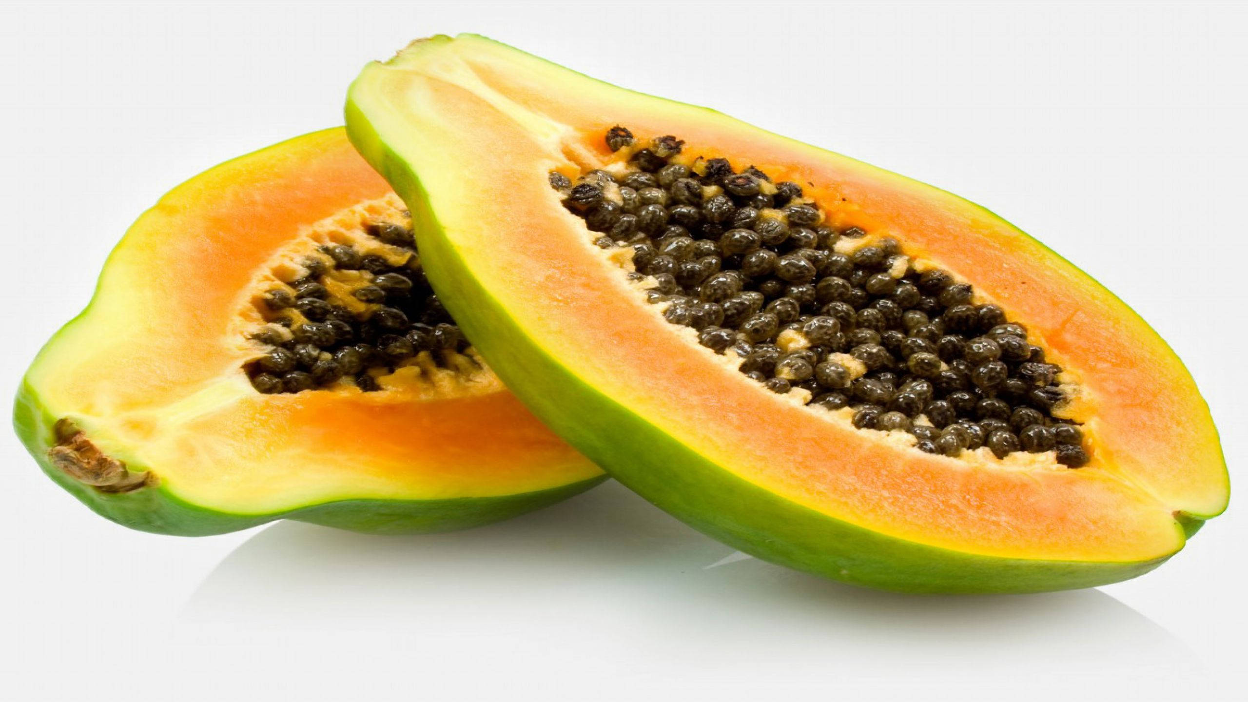papaya, orange flesh, black seeds, 2K Desktop Wallpaper