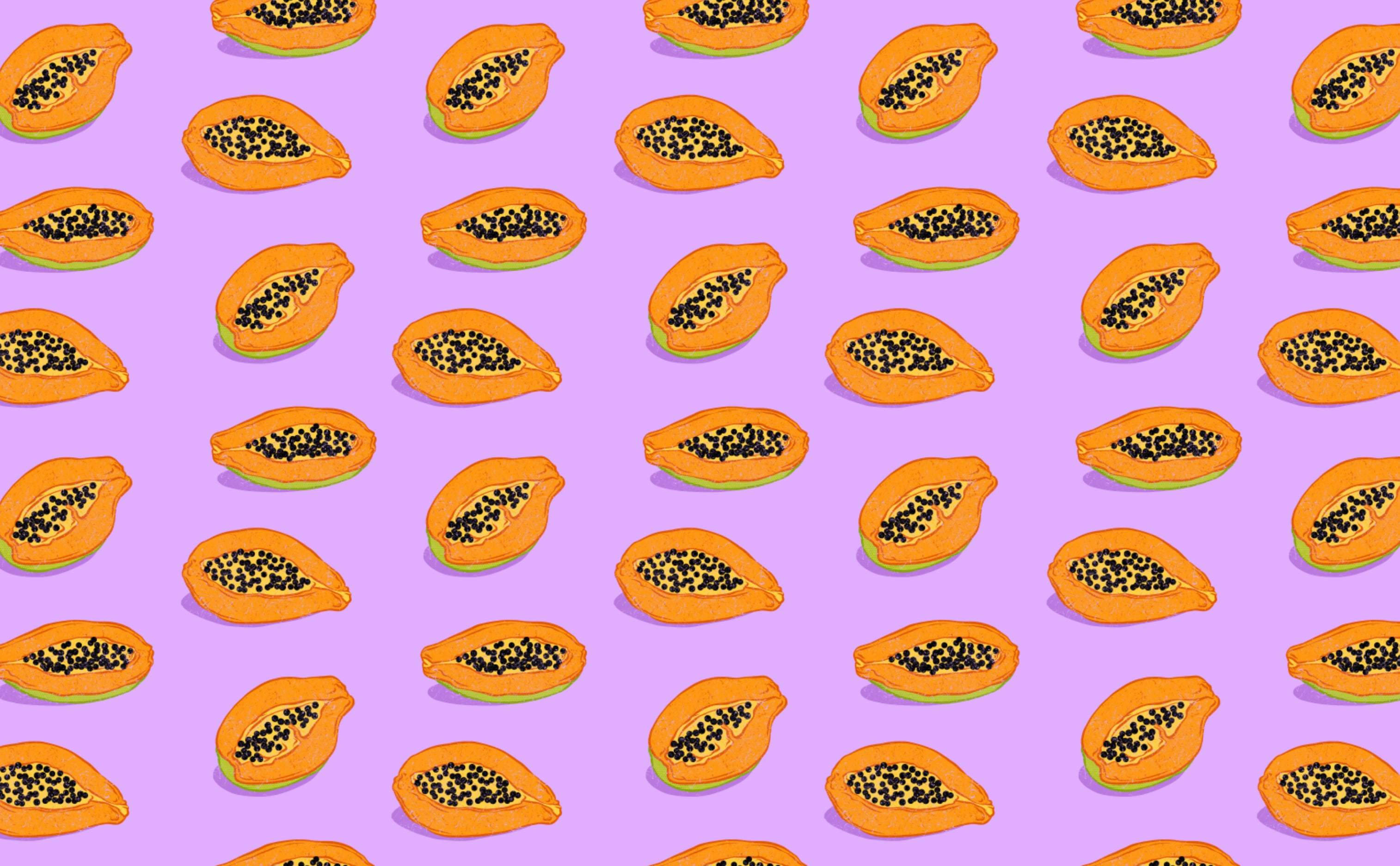 papaya, black seeds, repeating pattern, 2K Desktop Wallpaper