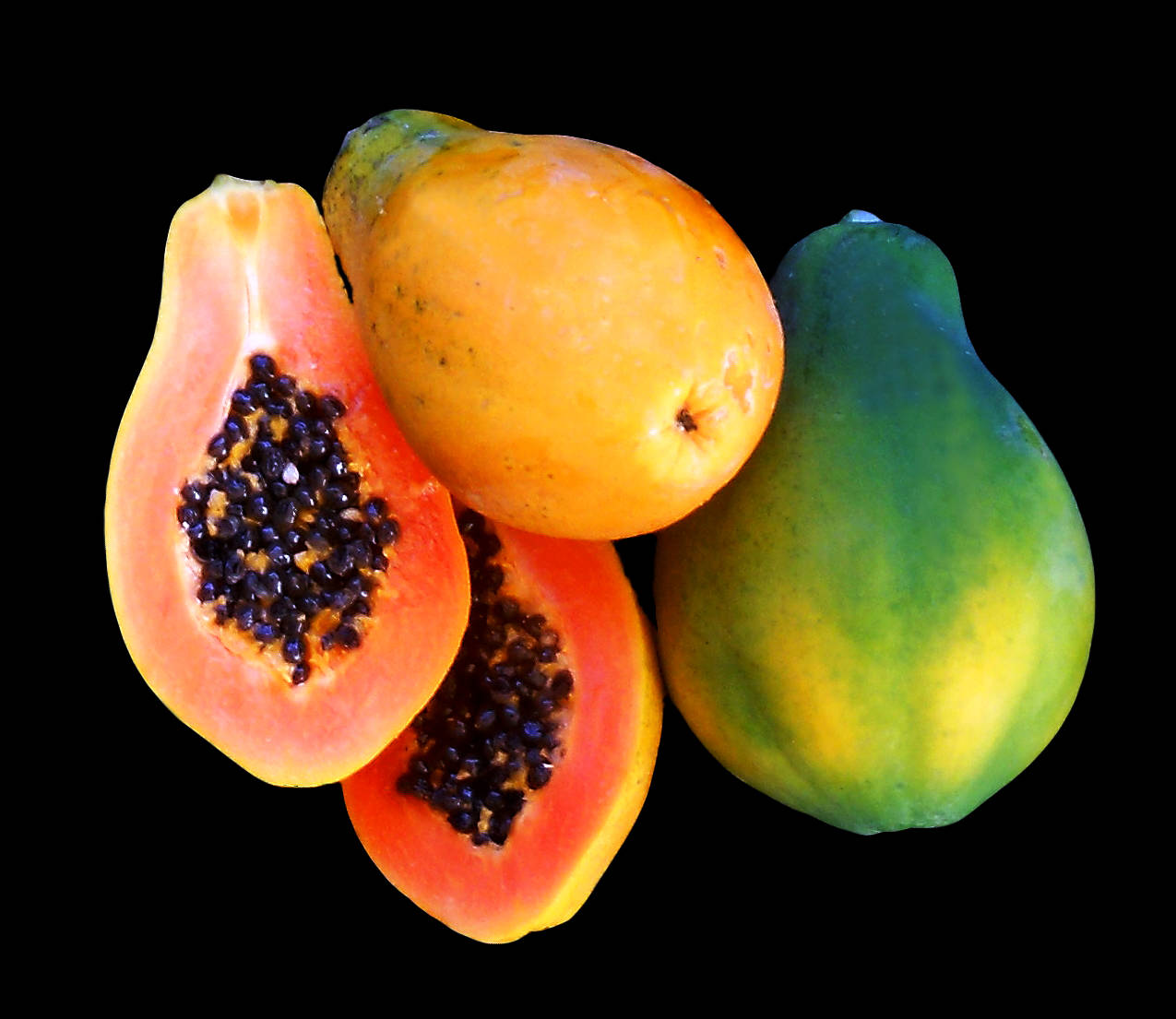 papaya, juicy orange flesh, black seeds, SD Desktop Wallpaper