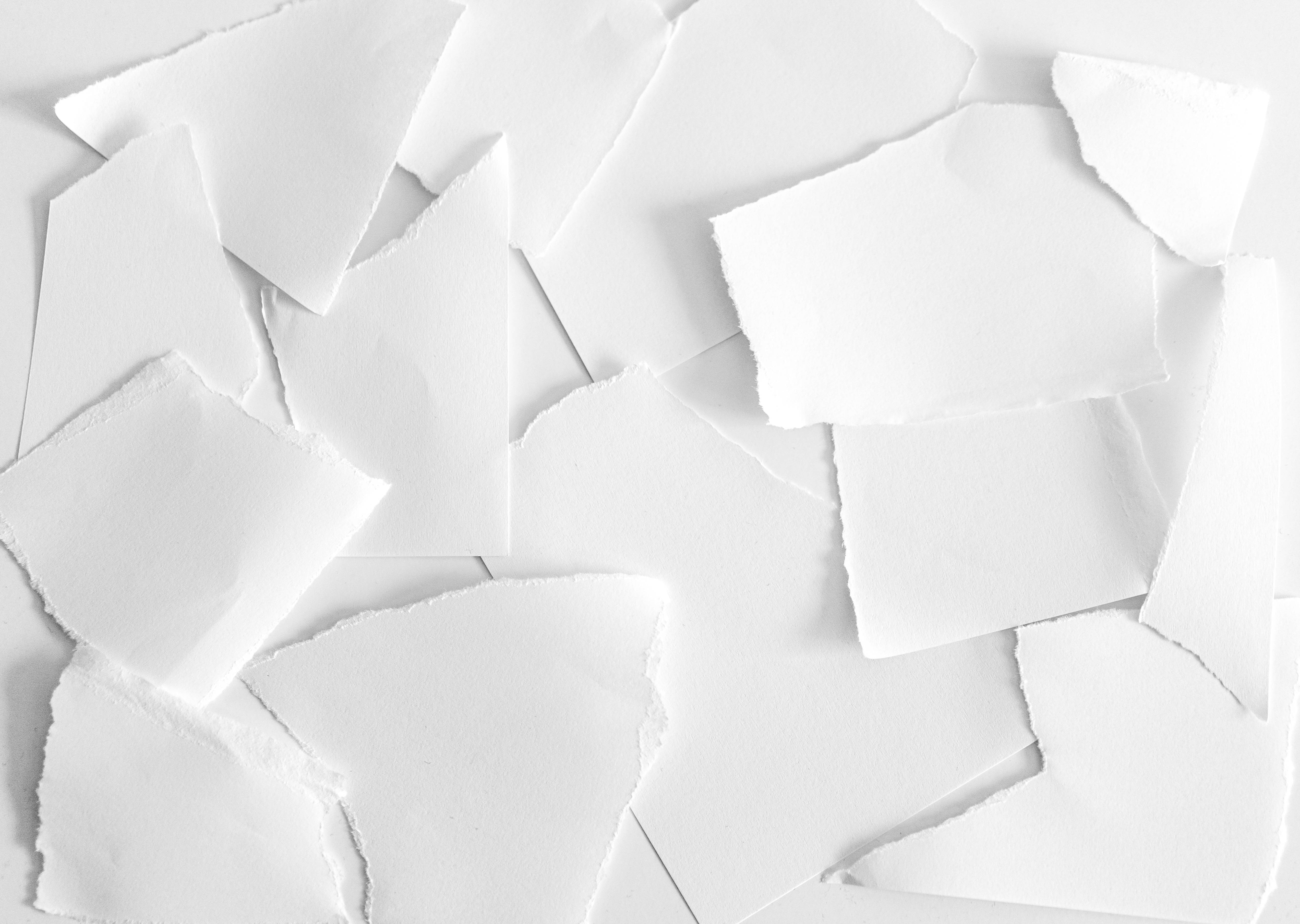 cut paper pieces, jagged texture, torn white paper pieces, 4K Desktop Wallpaper