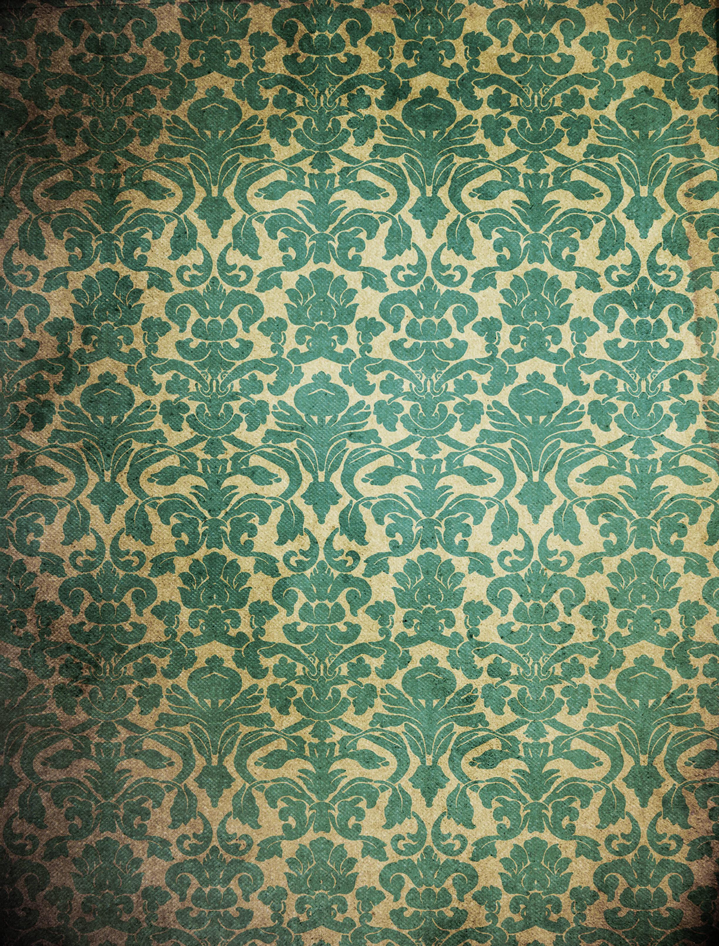 vintage damask wallpaper, teal floral motifs, aged beige background, 2K Phone Wallpaper