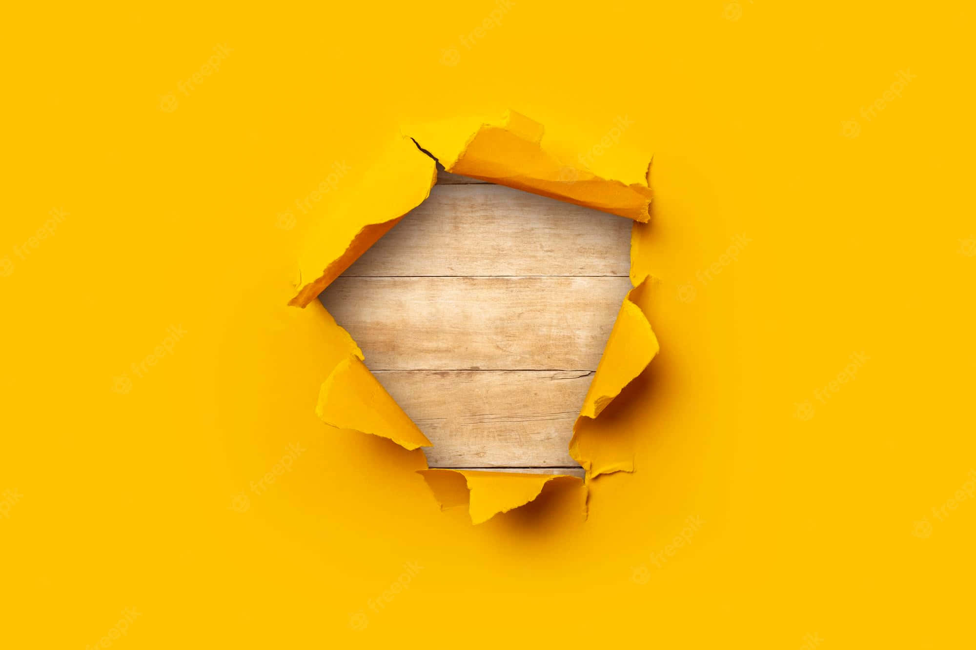 yellow torn paper, wooden surface, textured wooden surface, Full HD Desktop Wallpaper