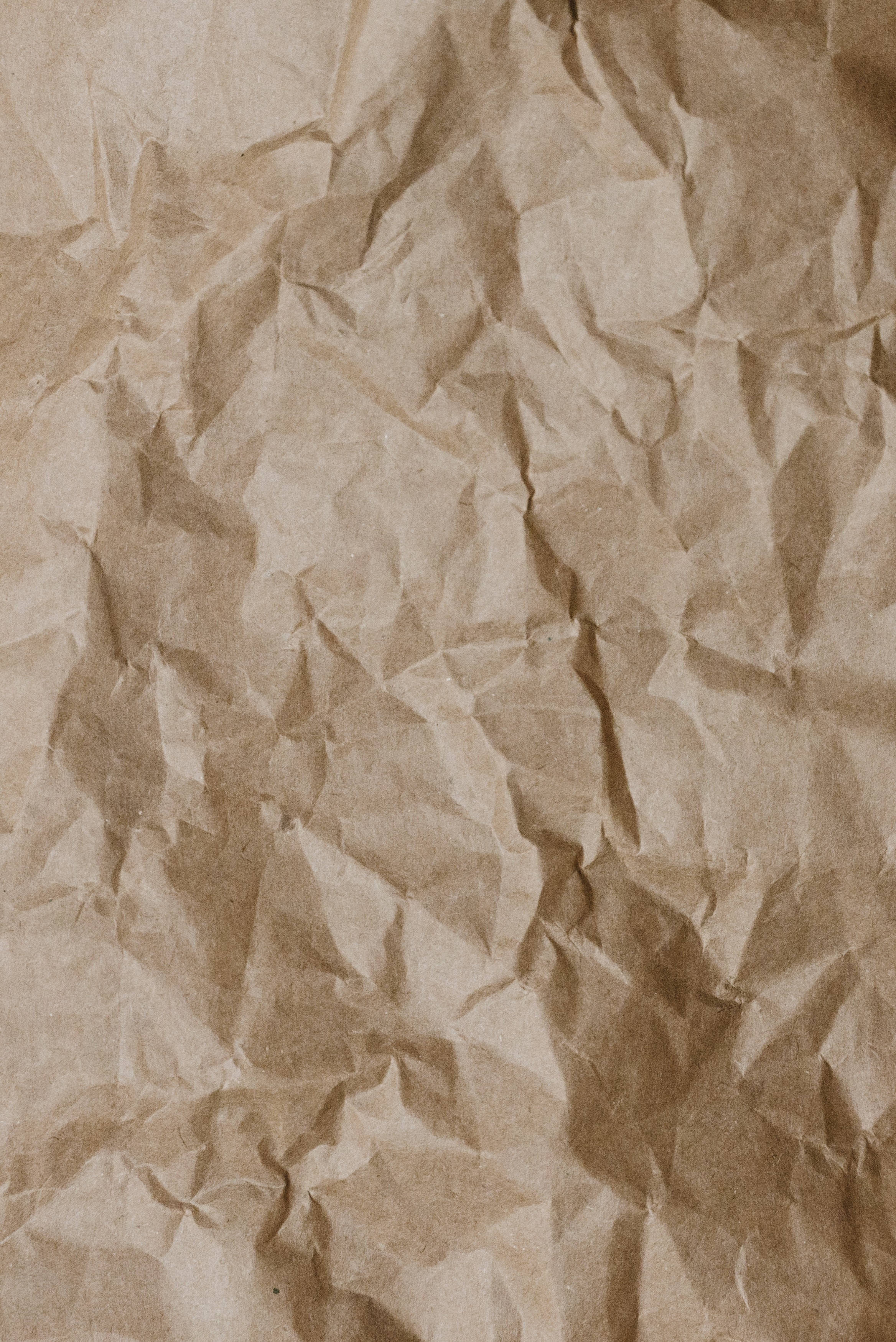 brown cardboard, crumpled paper, textured brown paper, 2K Phone Wallpaper