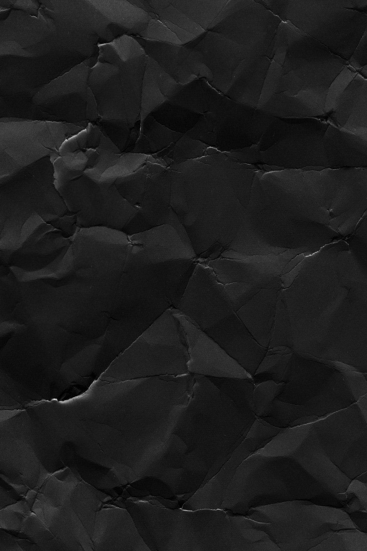 black crumpled paper, dark crumpled paper, monochrome surface, HD Phone Wallpaper