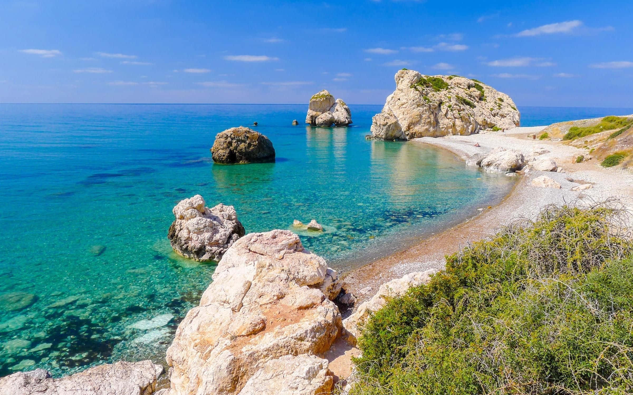 Paphos, beach, turquoise waters, Full HD Desktop Wallpaper