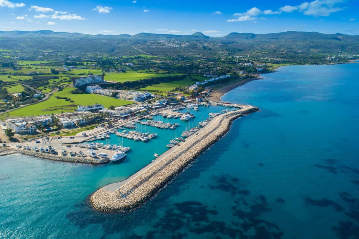Paphos, turquoise harbor, docked yachts, SD Desktop Wallpaper