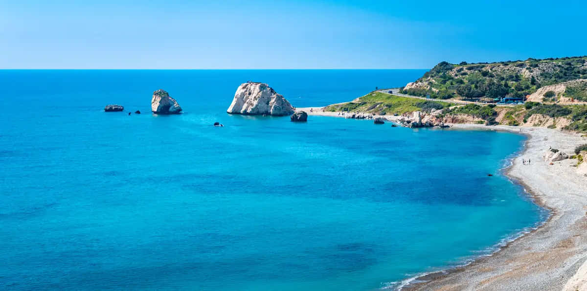 Paphos, turquoise cove, rocky outcrops, SD Desktop Wallpaper