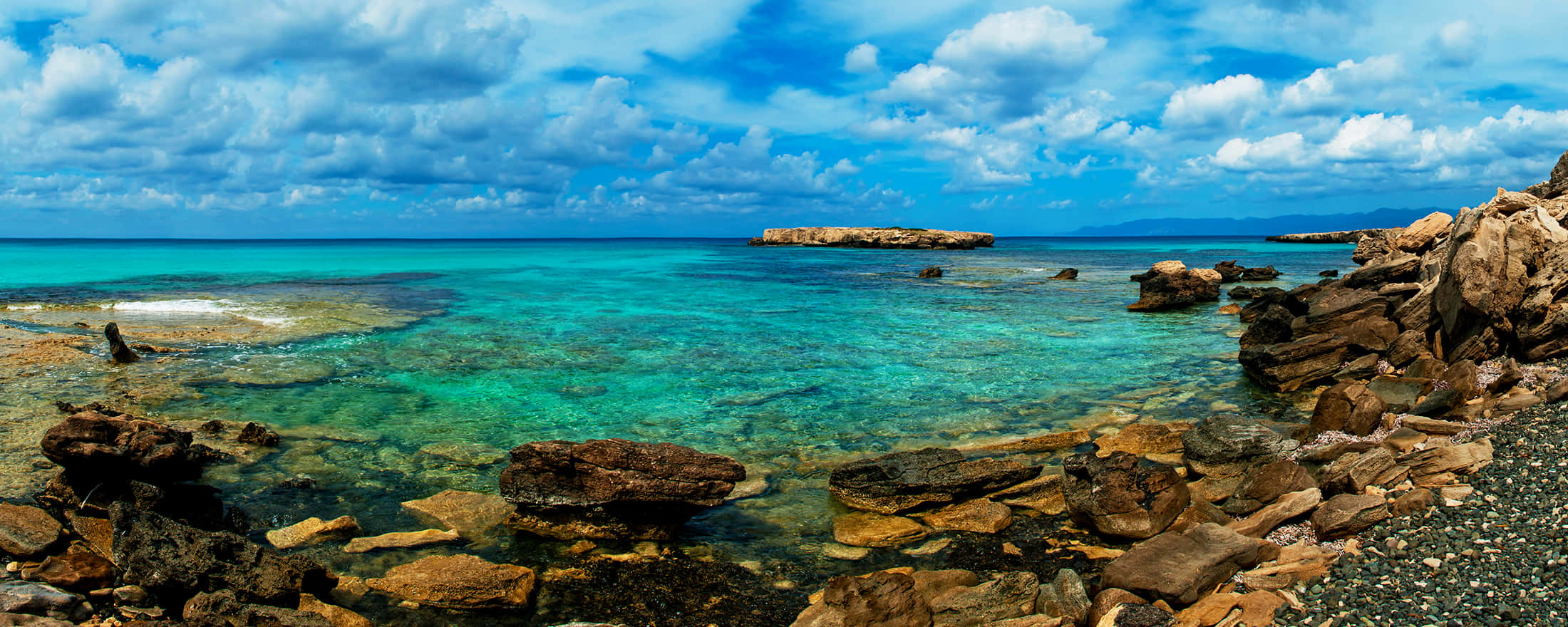 Paphos, turquoise waters, rugged brown rocks, Full HD Desktop Wallpaper