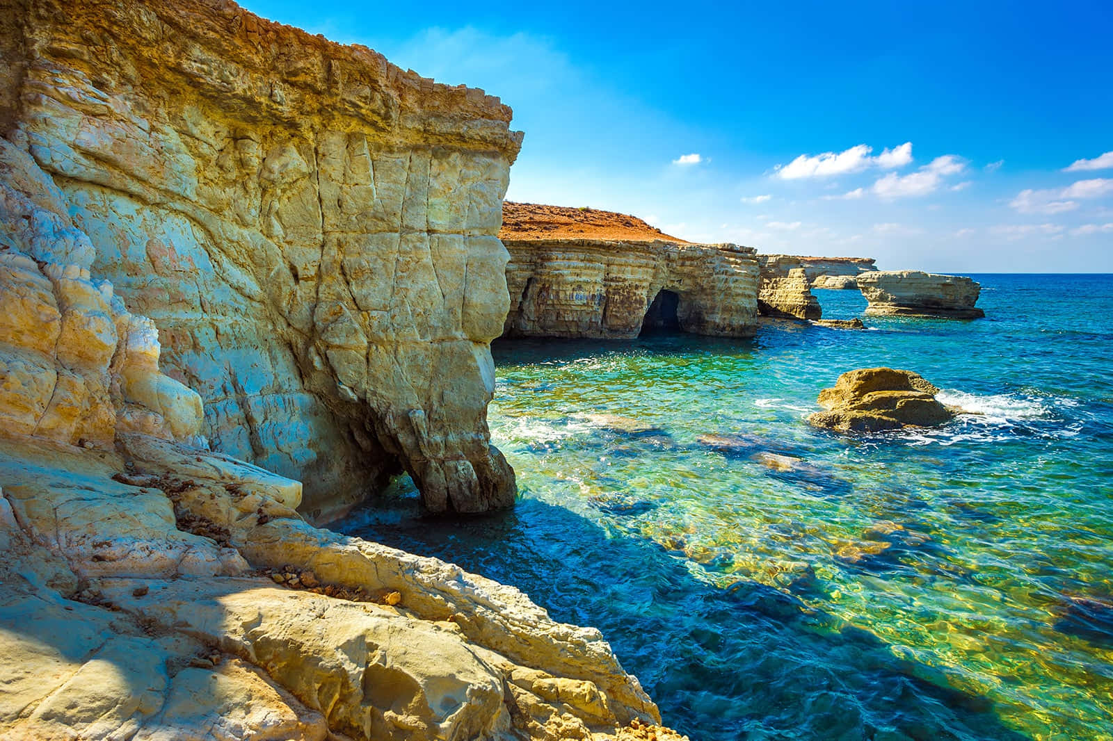 Paphos, beach in Paphos, gigantic stones, HD Desktop Wallpaper