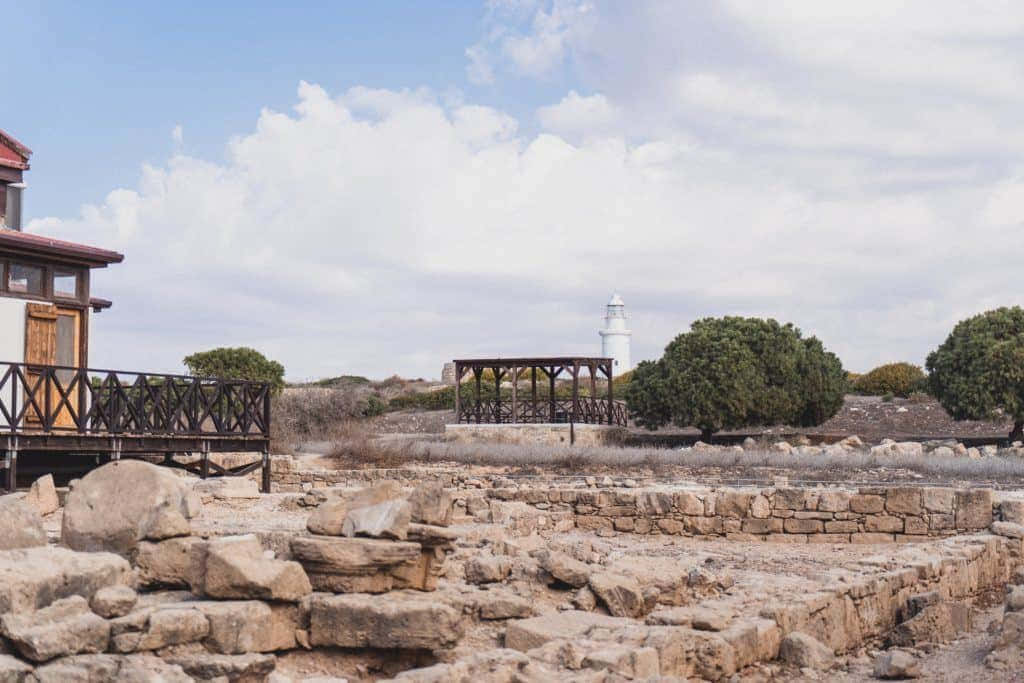 Paphos, ancient stone ruins, white lighthouse, SD Desktop Wallpaper