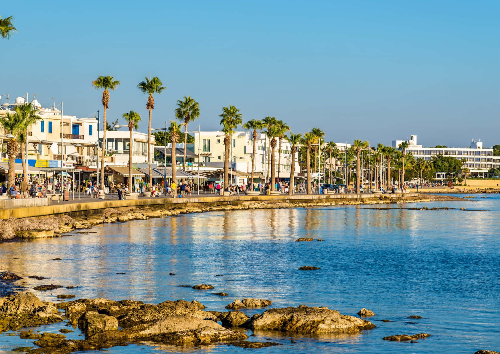Paphos, beach, coastal promenade, HD Desktop Wallpaper