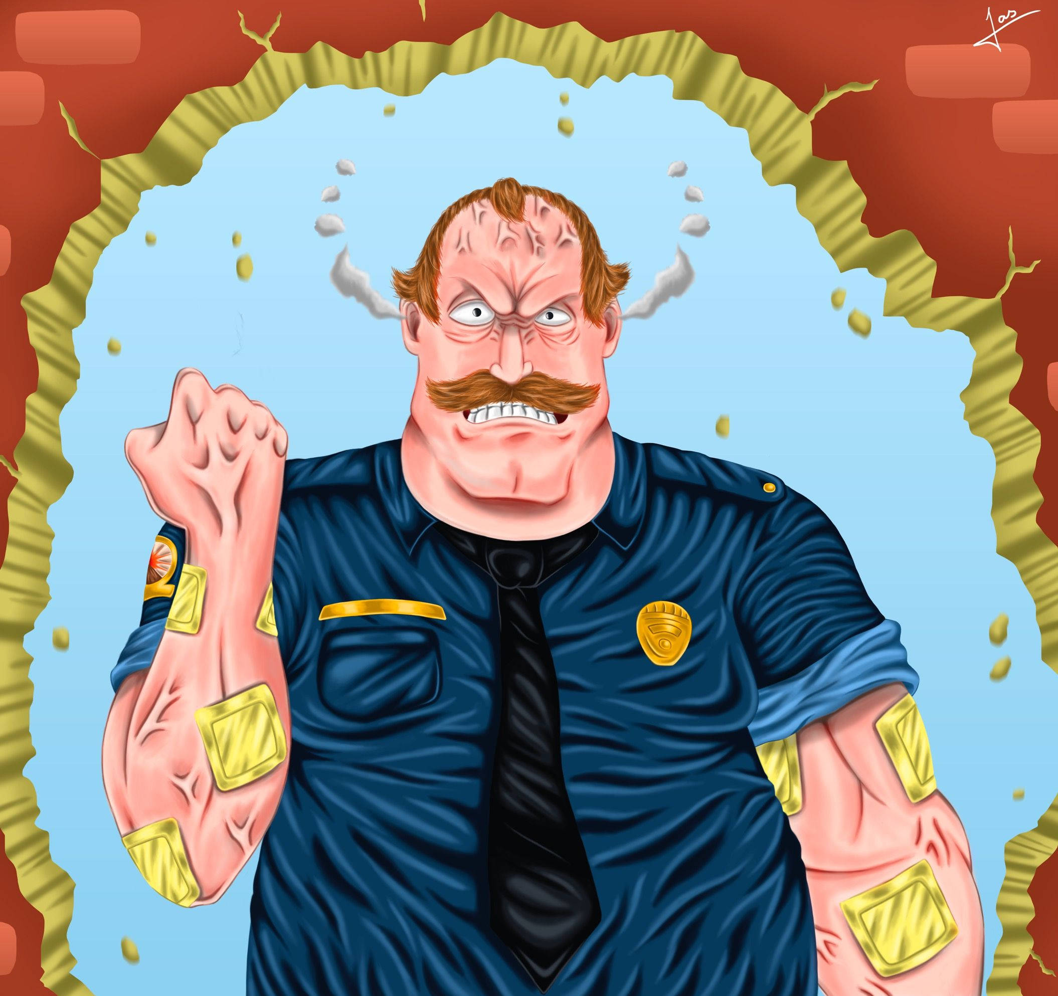 Paradise Pd, cartoon police officer, mustache, Full HD Desktop Wallpaper