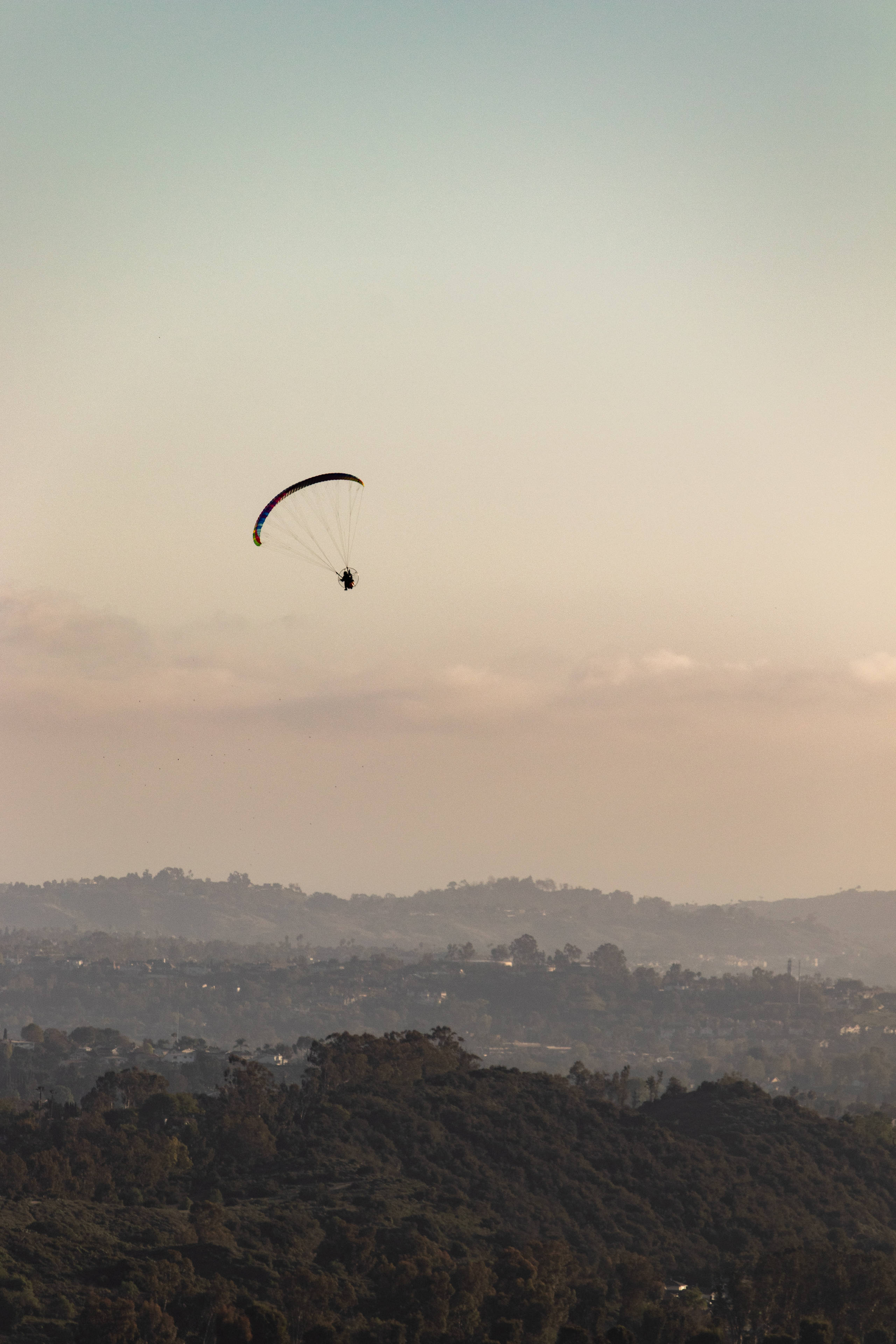 paragliding, pastel sky, sunset, 4K Phone Wallpaper