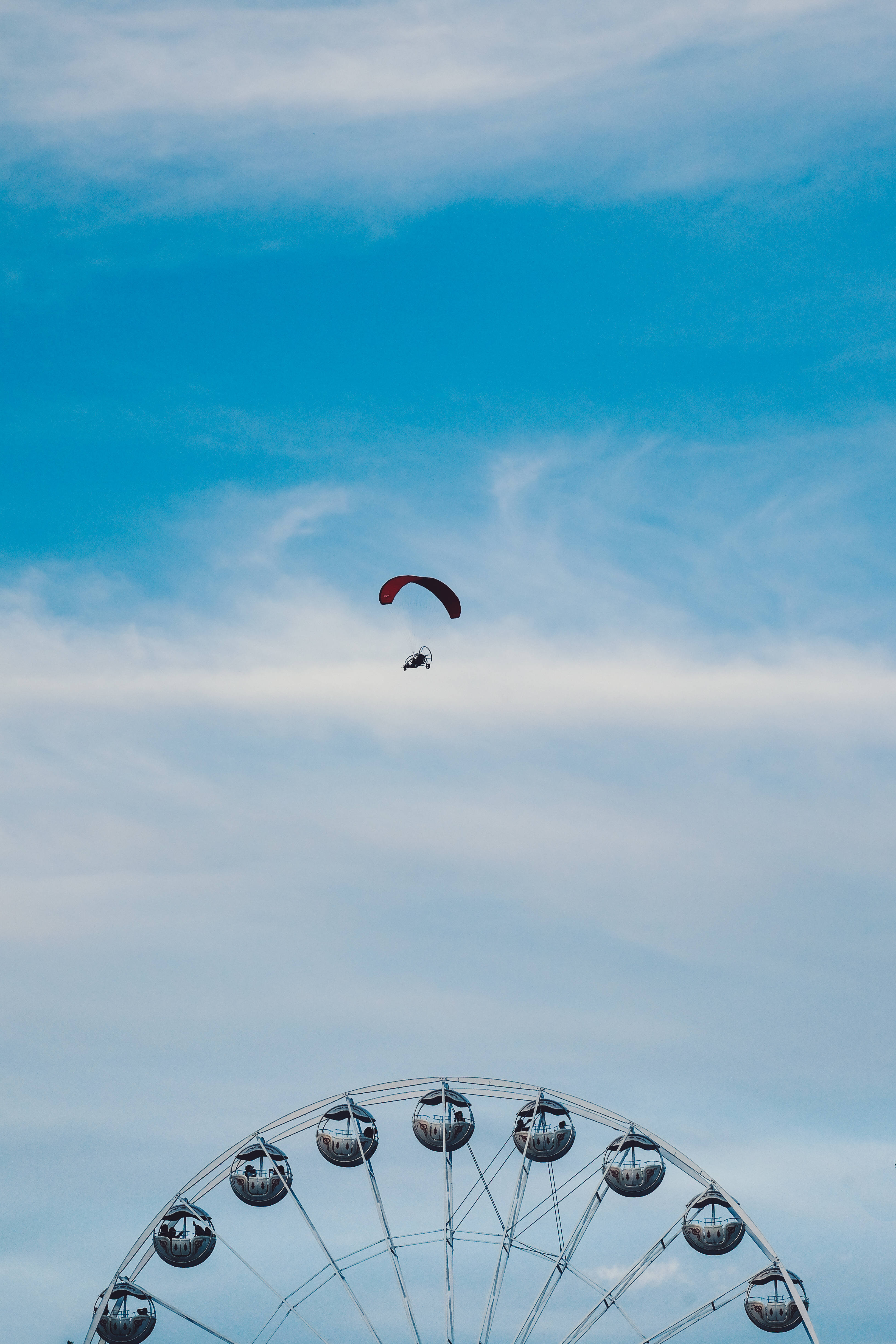 paragliding, Ferris wheel, red paraglider, 4K Phone Wallpaper