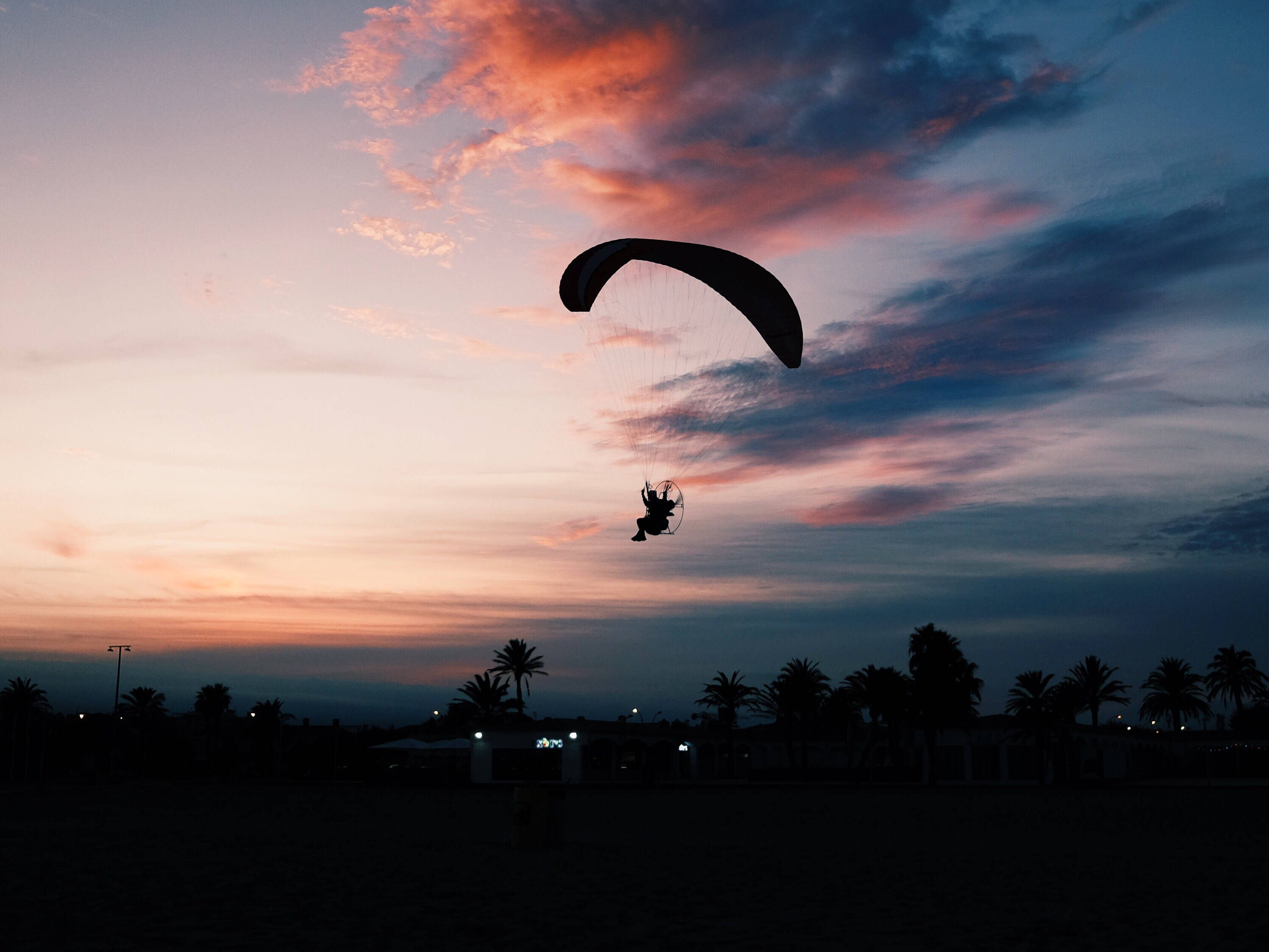 paragliding, sunset, orange, 2K Desktop Wallpaper