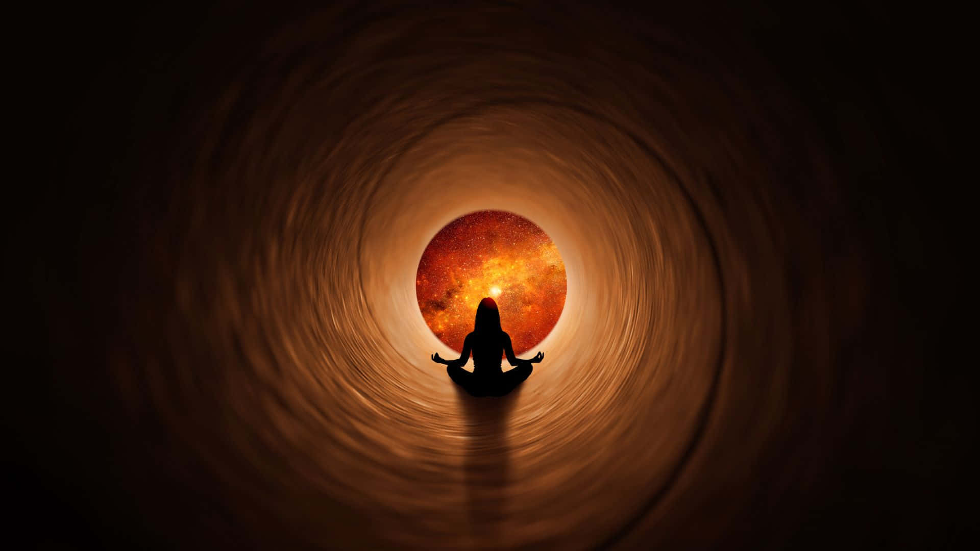 parallel universe, glowing orange cosmic sphere, dark tunnel, Full HD Desktop Wallpaper