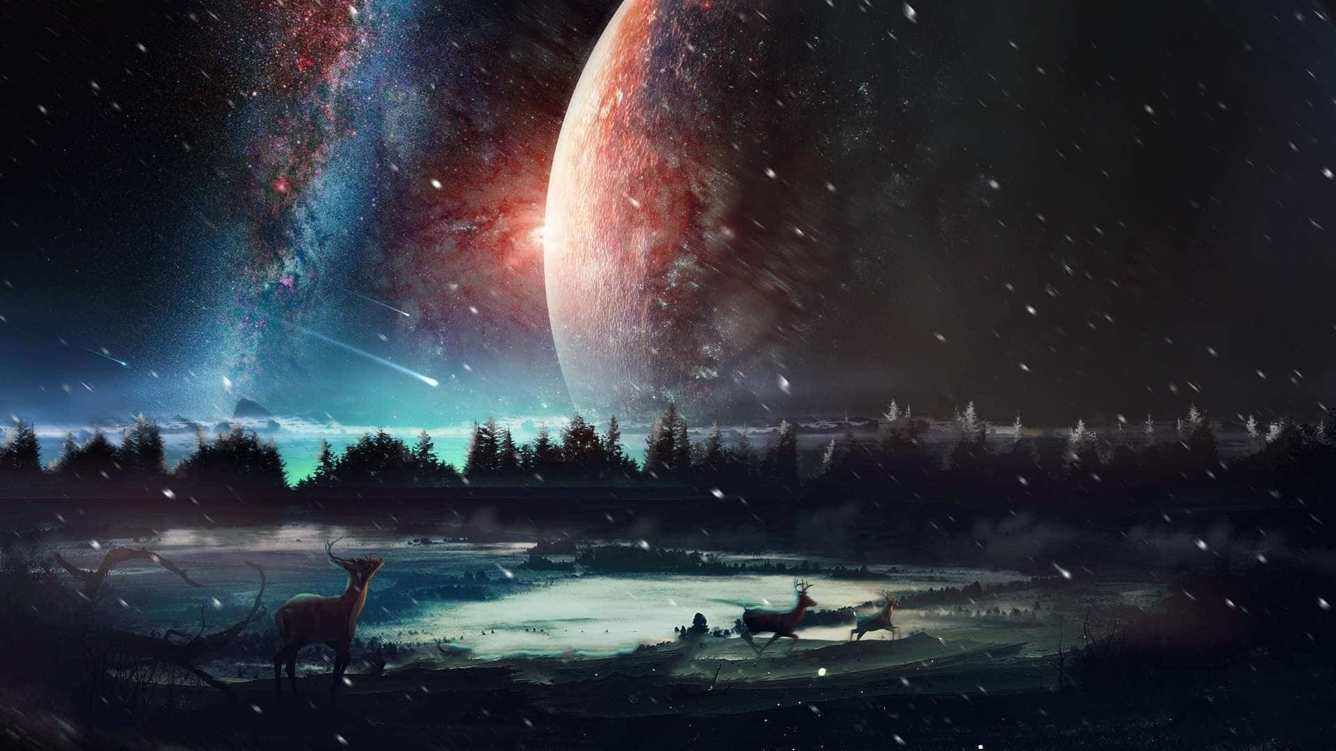 Parallel Universe, red planet, glowing nebula, Full HD Desktop Wallpaper