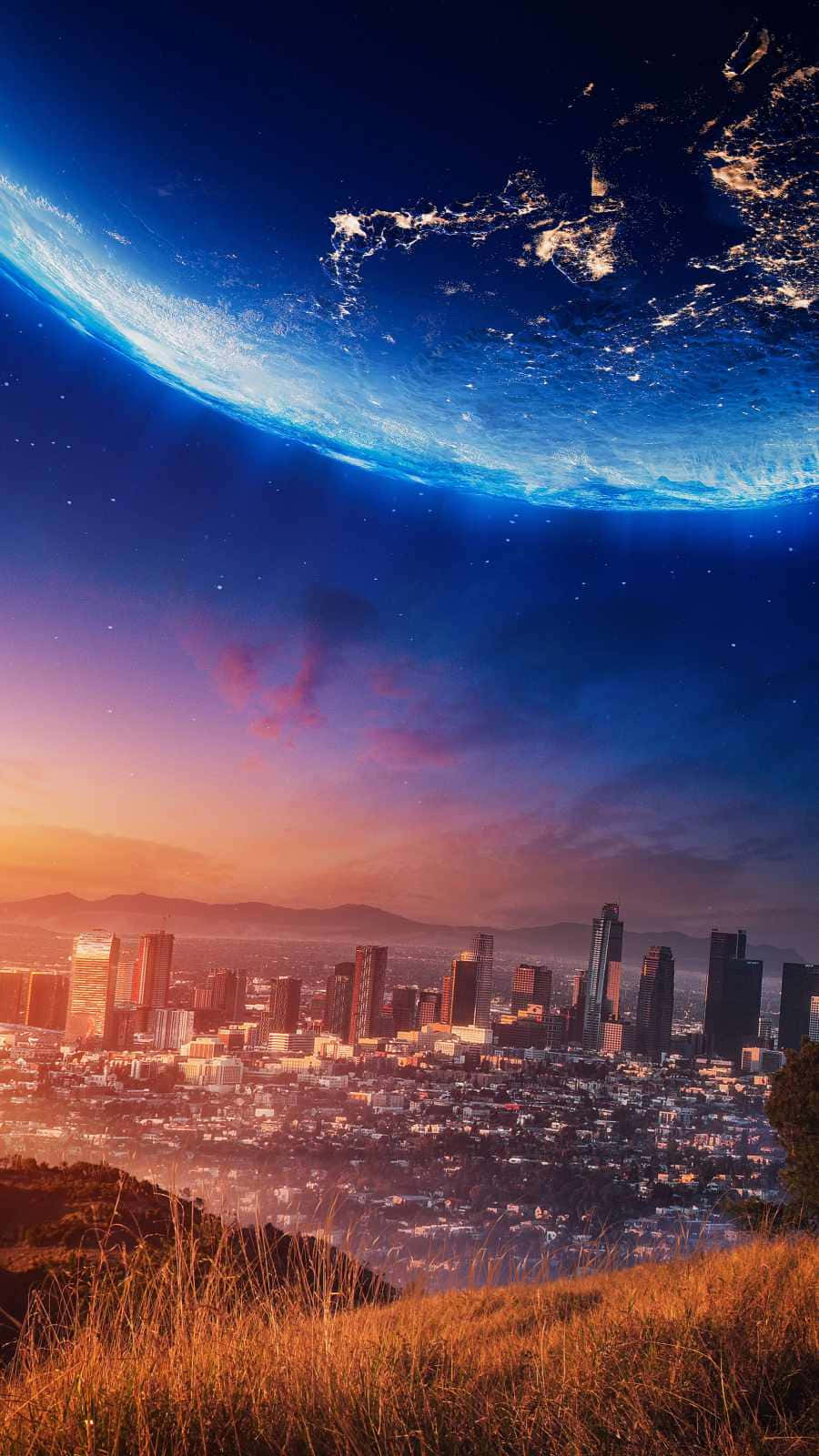 Parallel Universe, city skyline, curved Earth, HD Phone Wallpaper