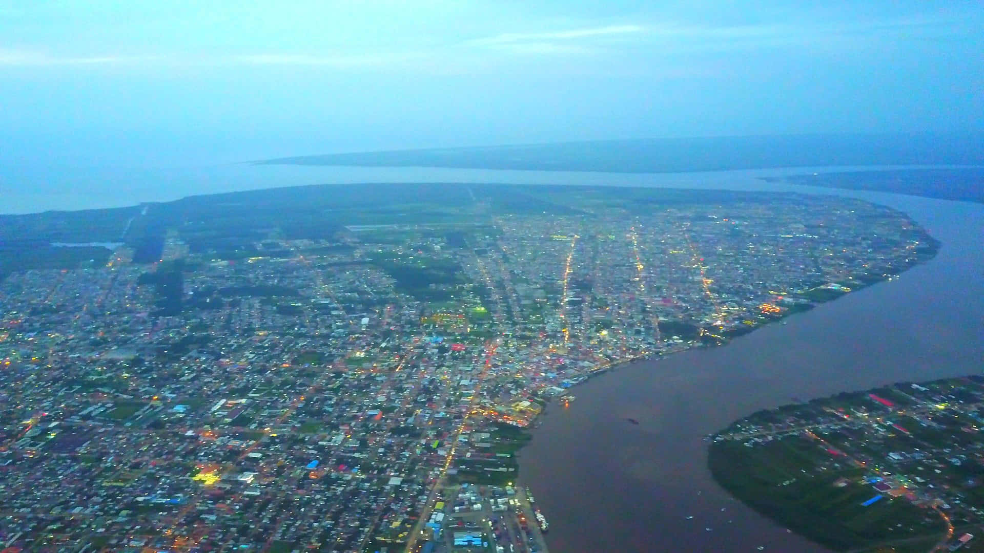 Paramaribo, aerial view, wide river, Full HD Desktop Wallpaper