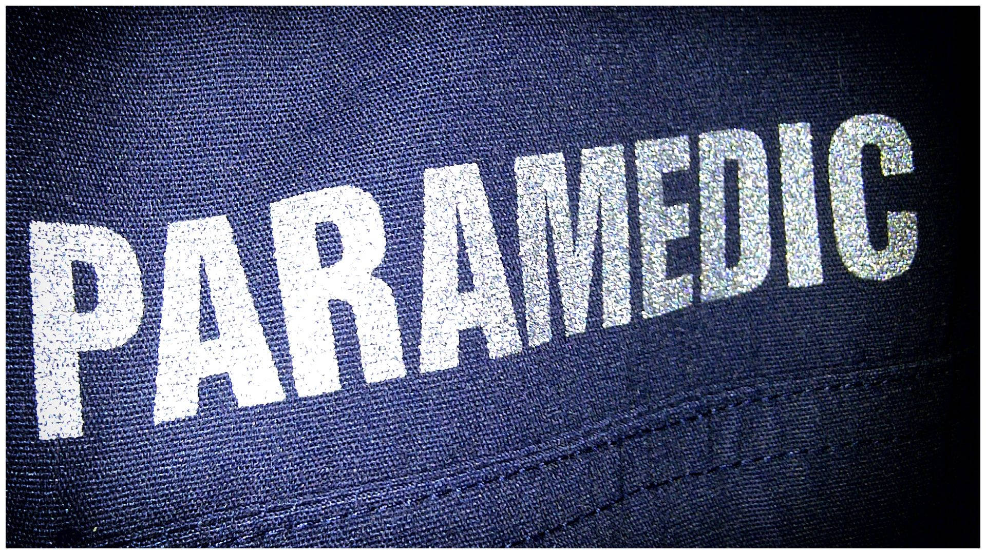 PARAMEDIC, white glittery letters, dark blue textured fabric, Full HD Desktop Wallpaper