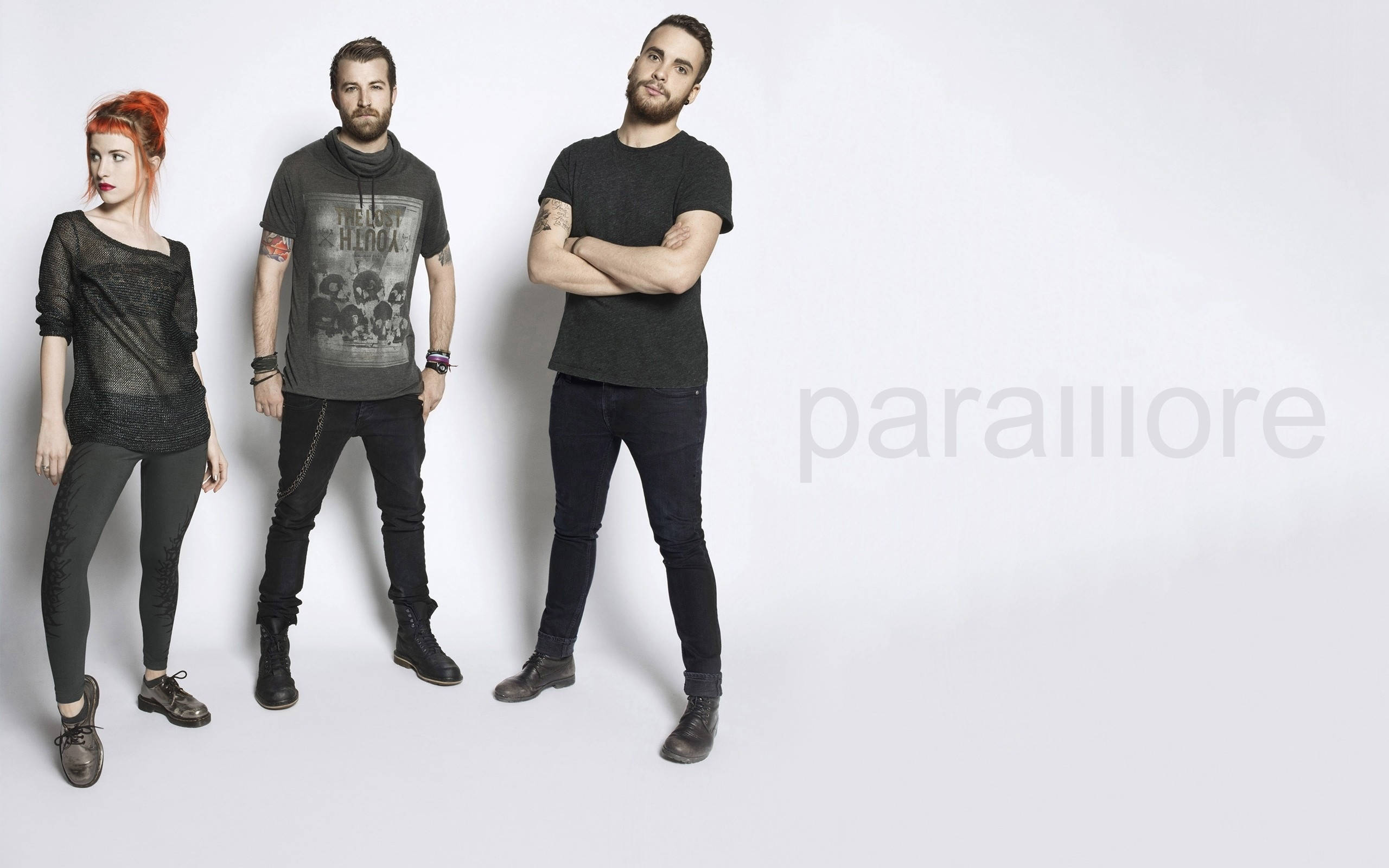 Paramore, trio band, studio backdrop, 2K Desktop Wallpaper