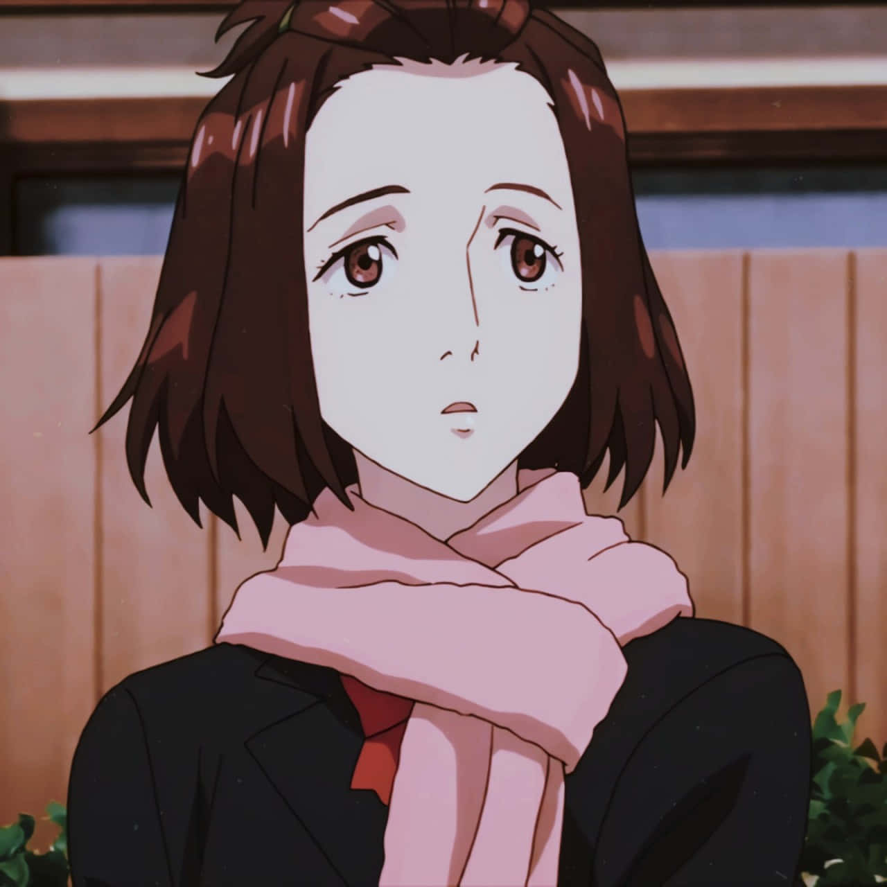 Parasyte Satomi Murano, brown bobbed hair, pink scarf, HD Desktop Wallpaper