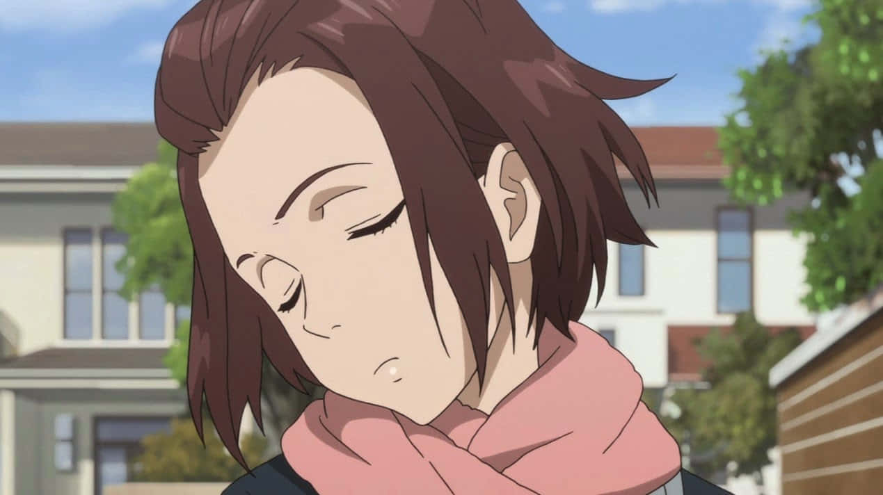 Parasyte Satomi Murano, brown hair, pink scarf, SD Desktop Wallpaper