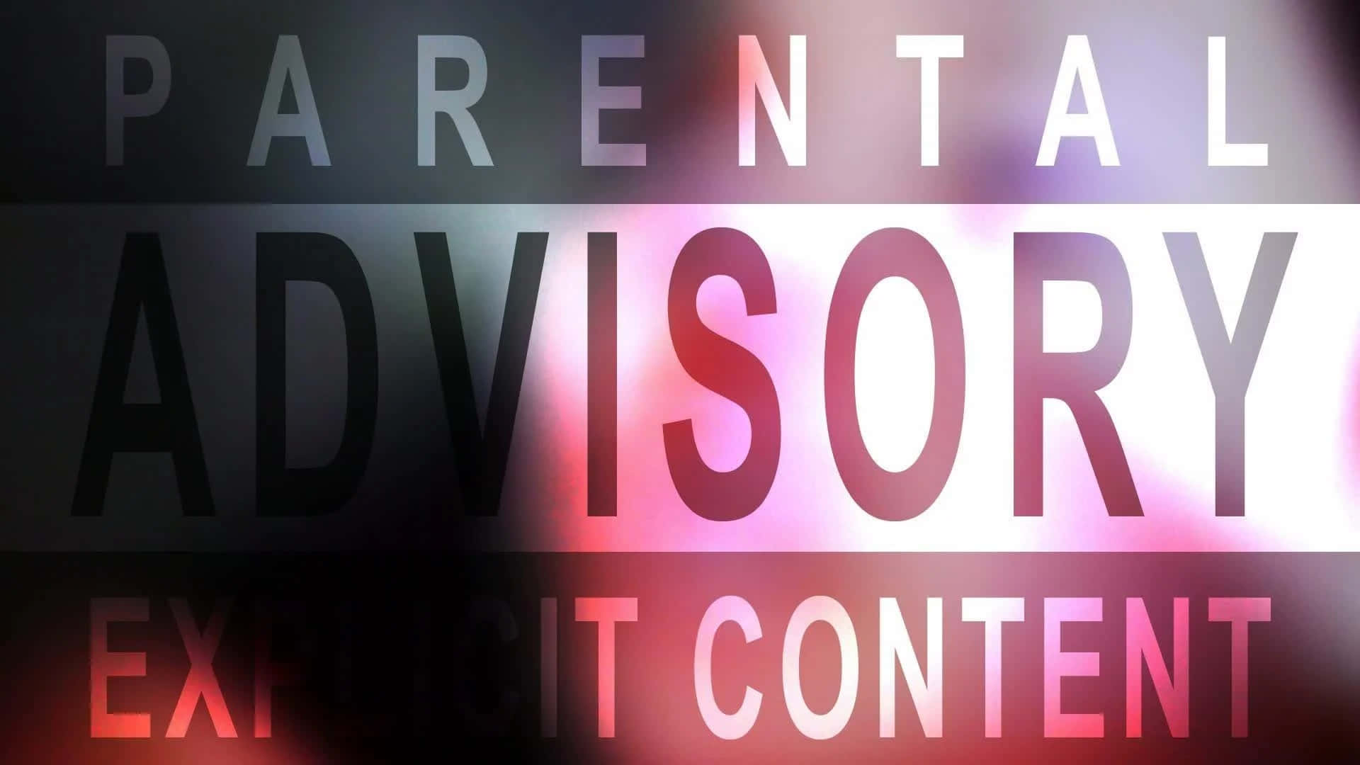 Parental Advisory, glowing red and purple light effects, dark gradient background, Full HD Desktop Wallpaper