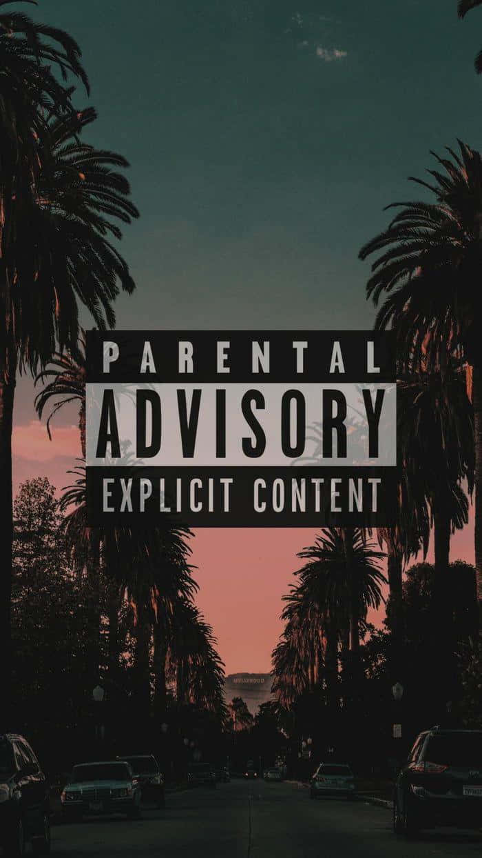 Parental Advisory, palm trees, dusk, SD Phone Wallpaper