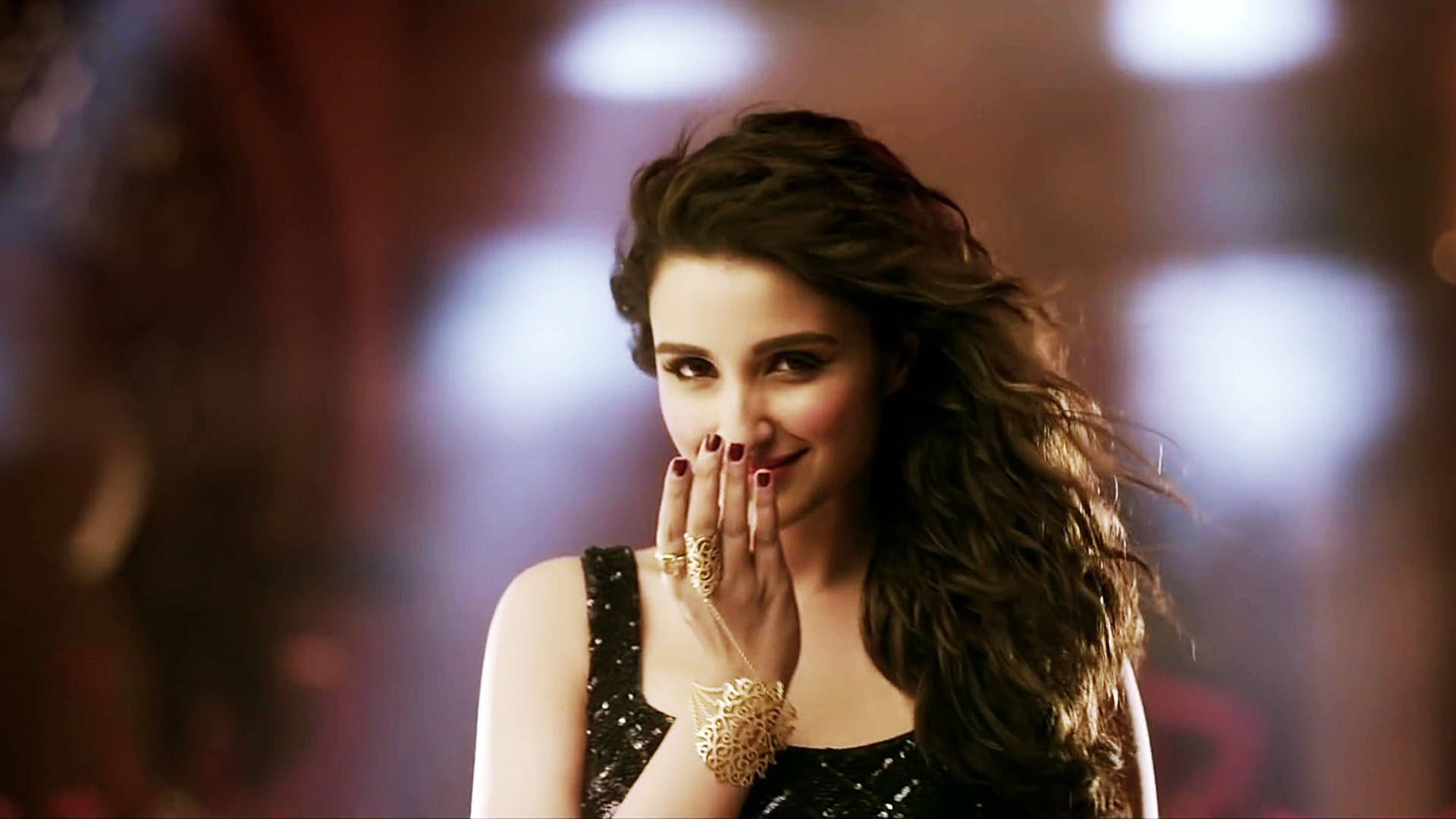 Parineeti Chopra, long dark hair, red nails, Full HD Desktop Wallpaper