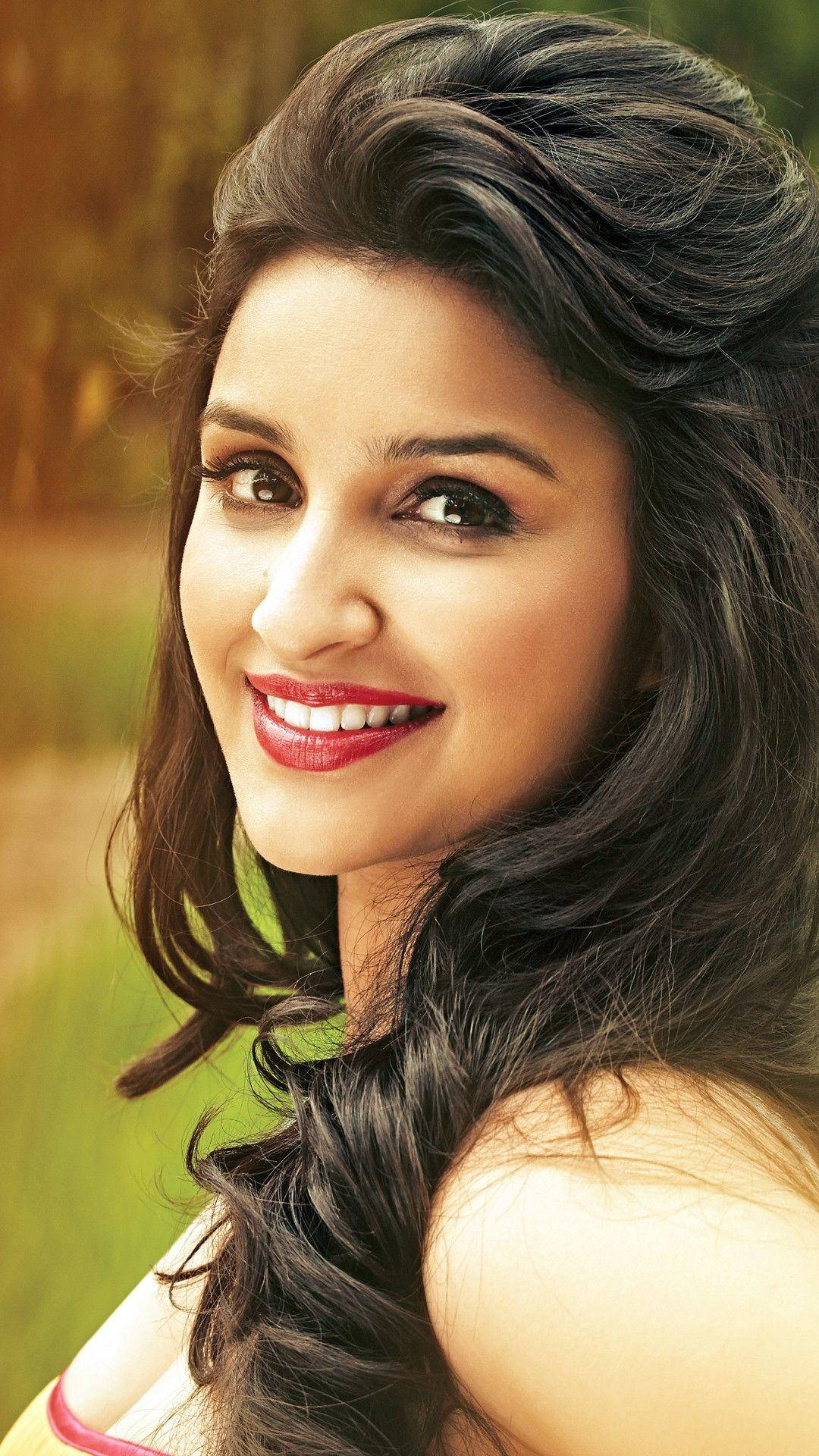 Parineeti Chopra, dark wavy hair, red lipstick, Full HD Phone Wallpaper