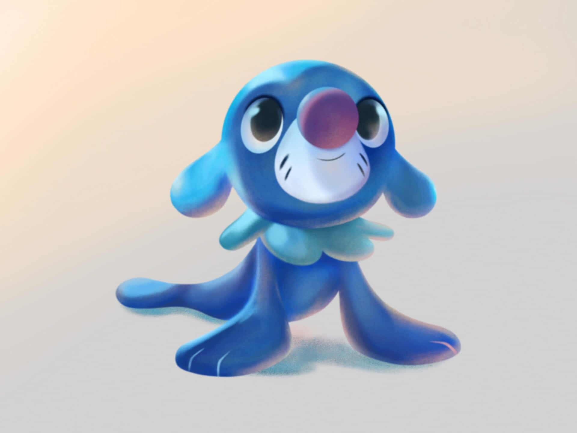 3D Popplio, blue cartoon seal, big eyes, Full HD Desktop Wallpaper