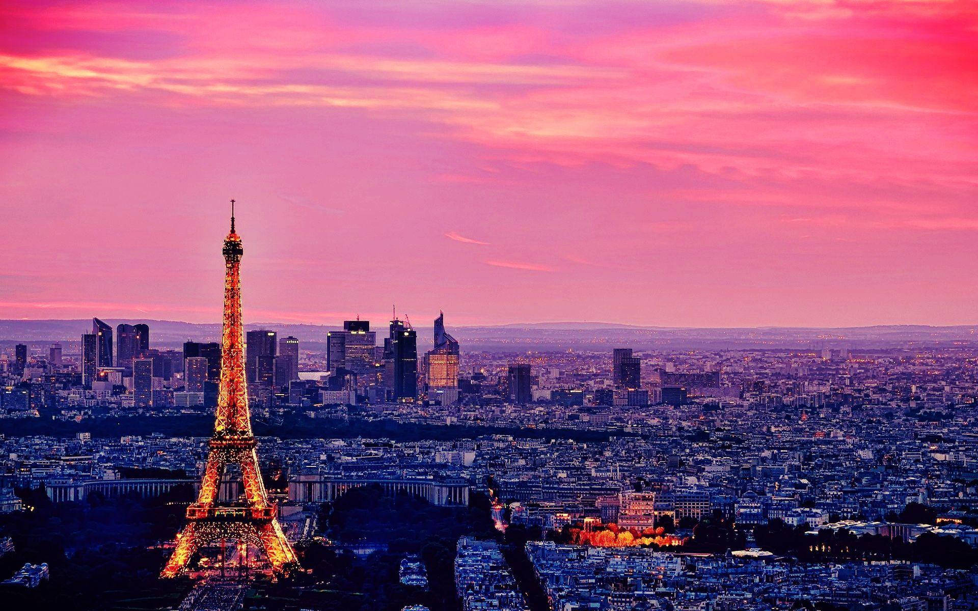 Eiffel Tower, Paris, dusk, Full HD Desktop Wallpaper