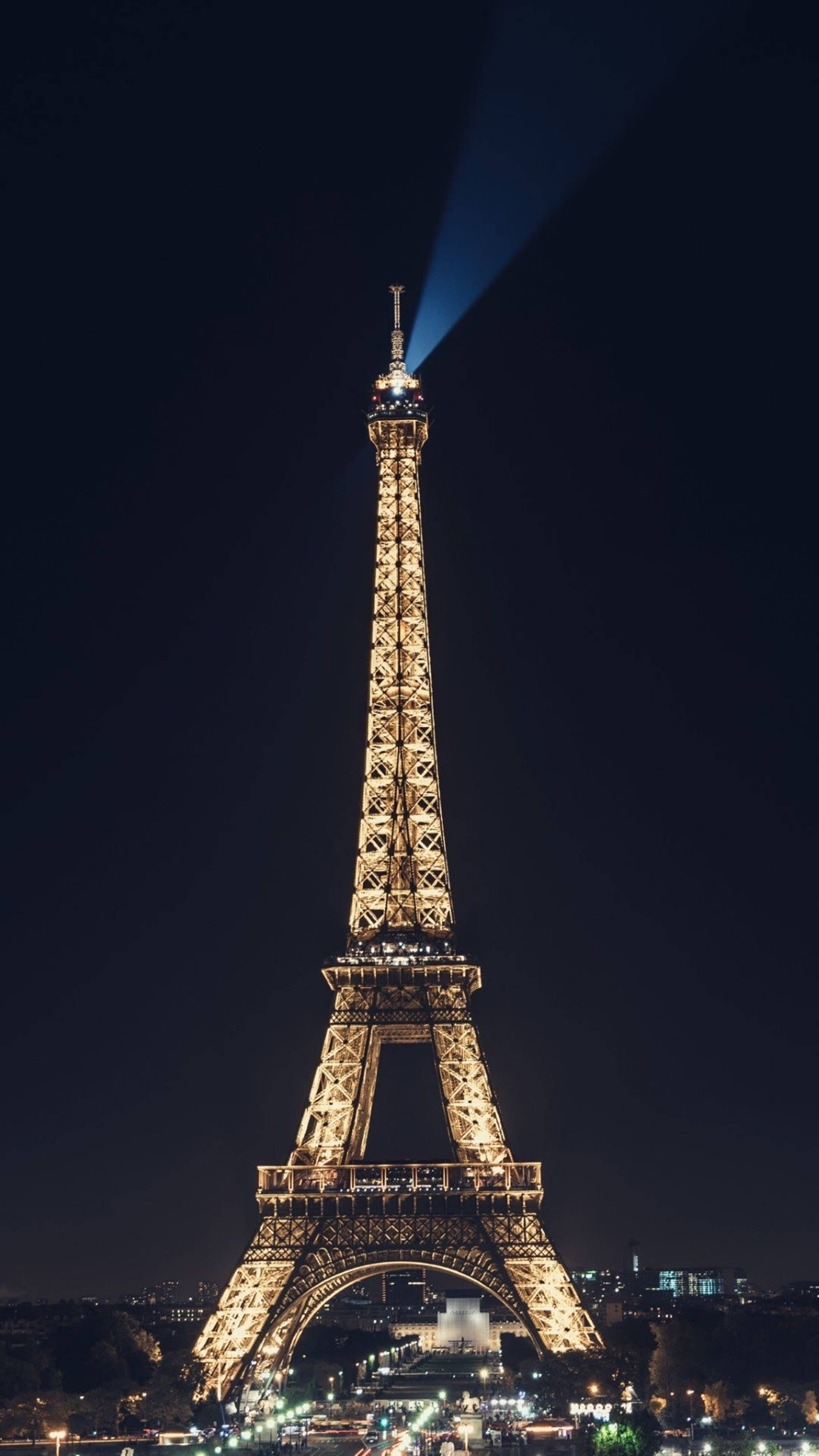 Eiffel Tower, deep night sky, blue spotlight, 4K Phone Wallpaper