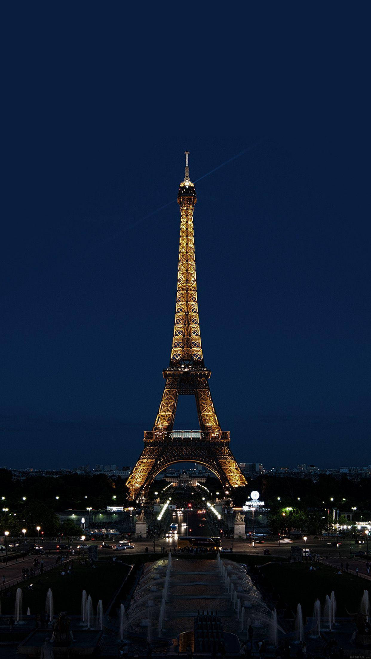 Eiffel Tower, Paris, deep blue night sky, Full HD Phone Wallpaper