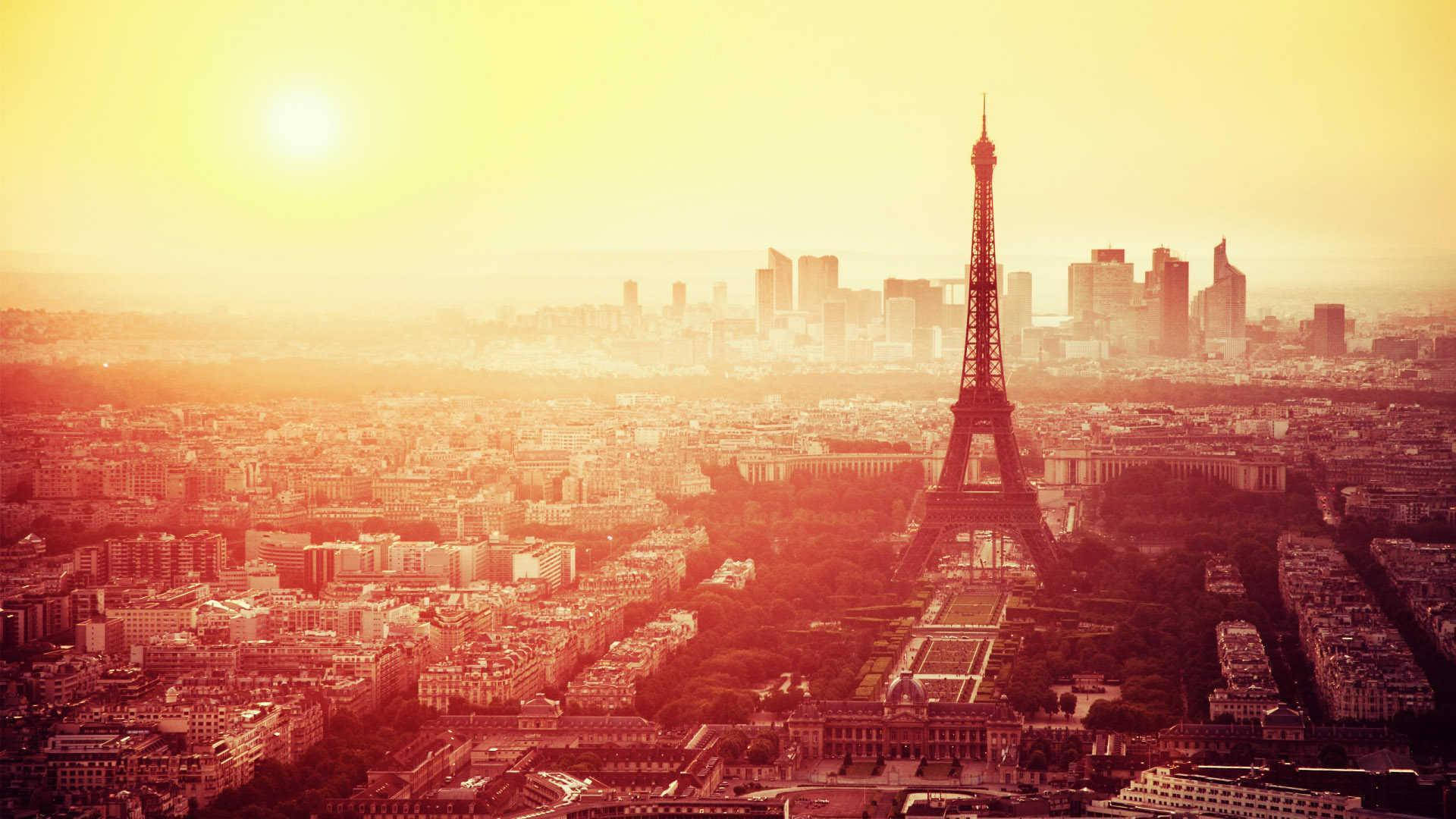 Eiffel Tower, Paris, golden sunrise, Full HD Desktop Wallpaper