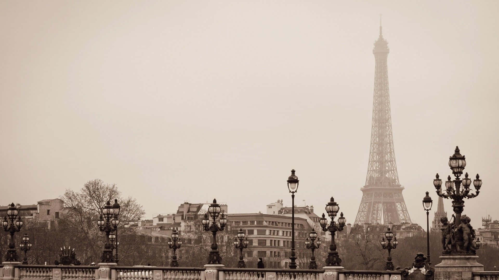 Eiffel Tower, Paris, sepia-toned, Full HD Desktop Wallpaper