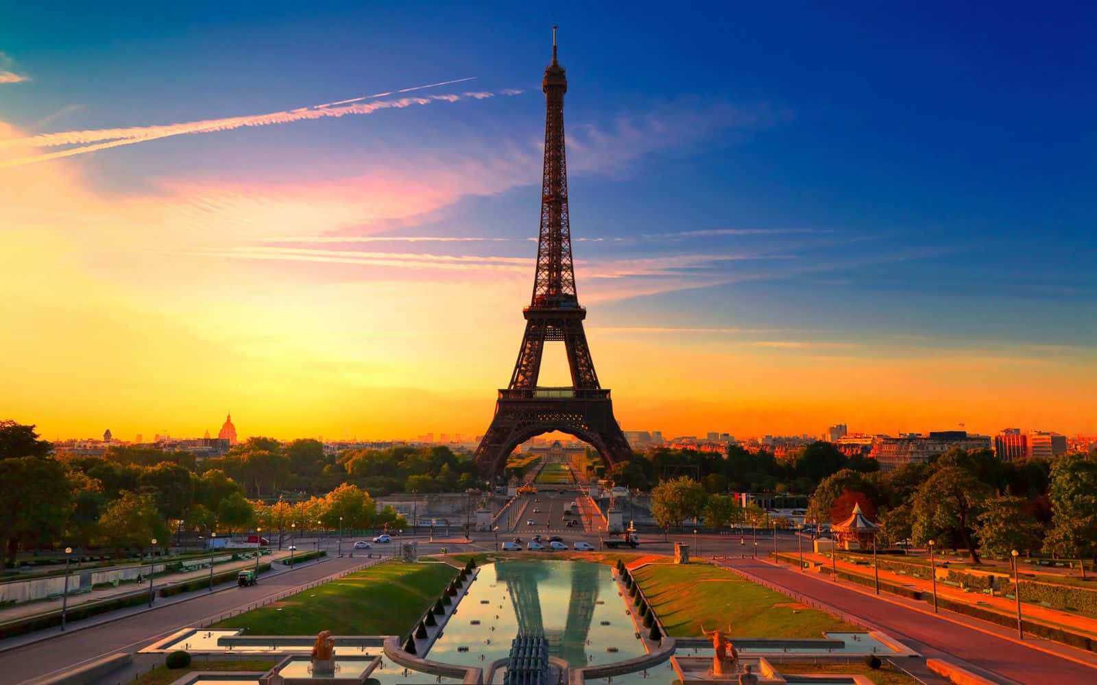 Eiffel Tower, sunset, golden light, HD Desktop Wallpaper