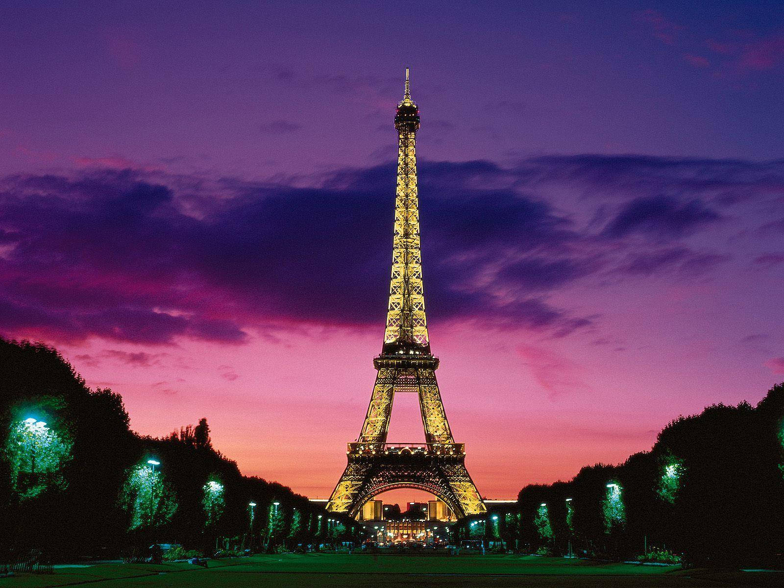 Paris Eiffel Tower, golden, purple, HD Desktop Wallpaper