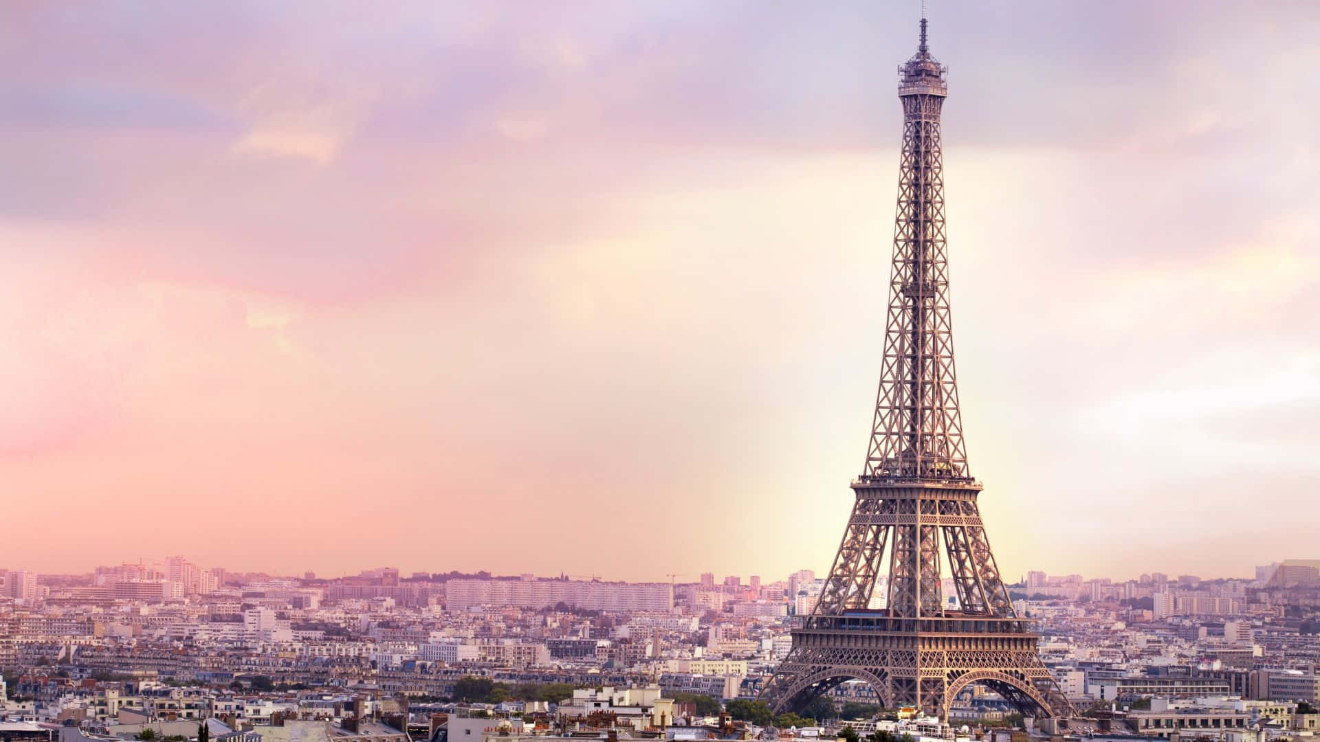 Paris Eiffel Tower, sunset, pink, Full HD Desktop Wallpaper