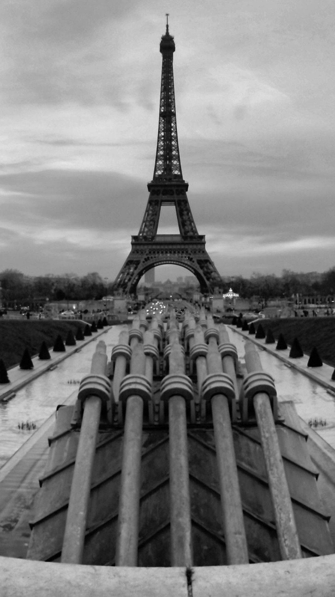 Eiffel Tower, black and white, low-angle view, Full HD Phone Wallpaper