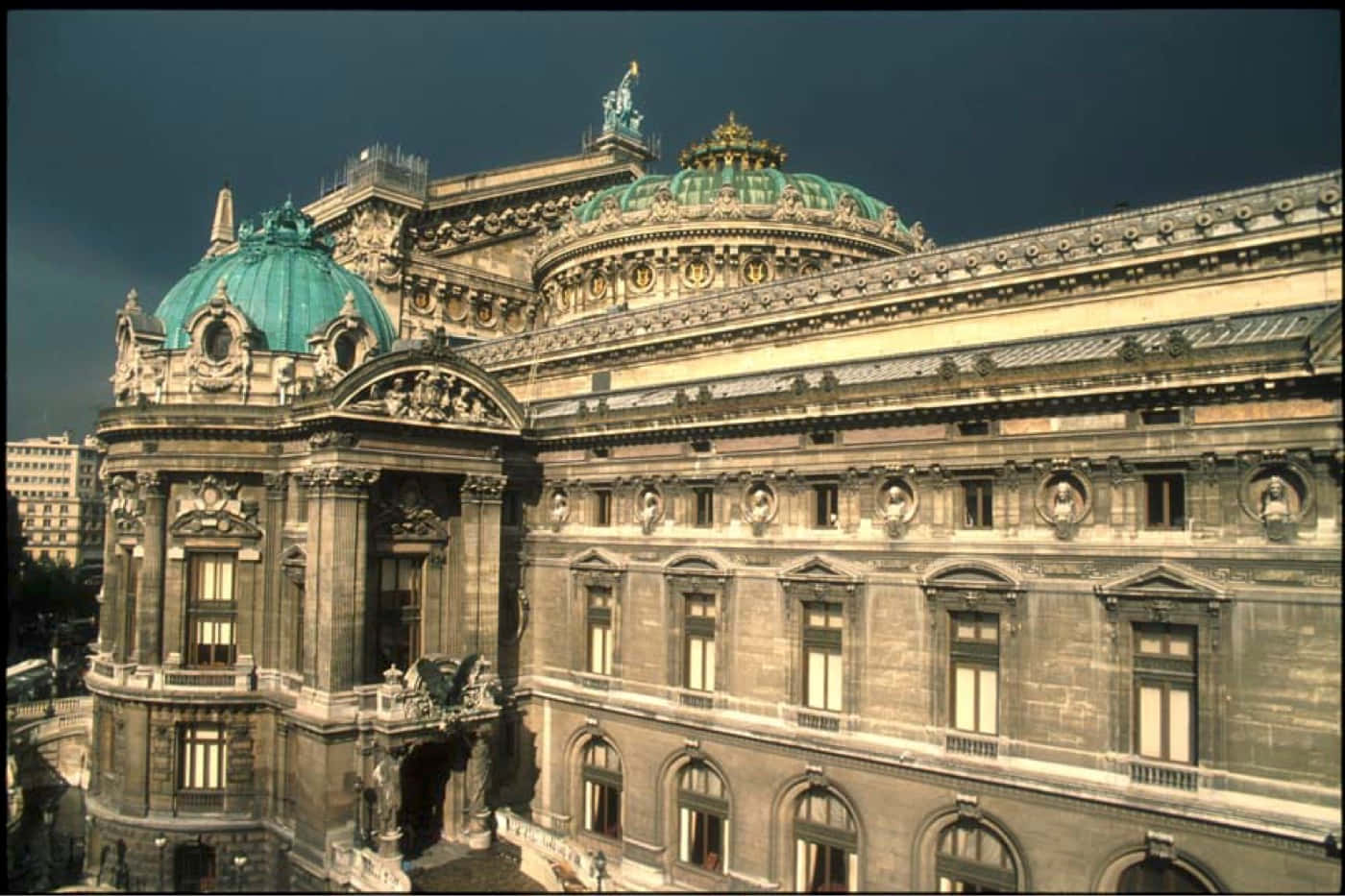 Paris Opera House, teal domes, intricate carvings, HD Desktop Wallpaper