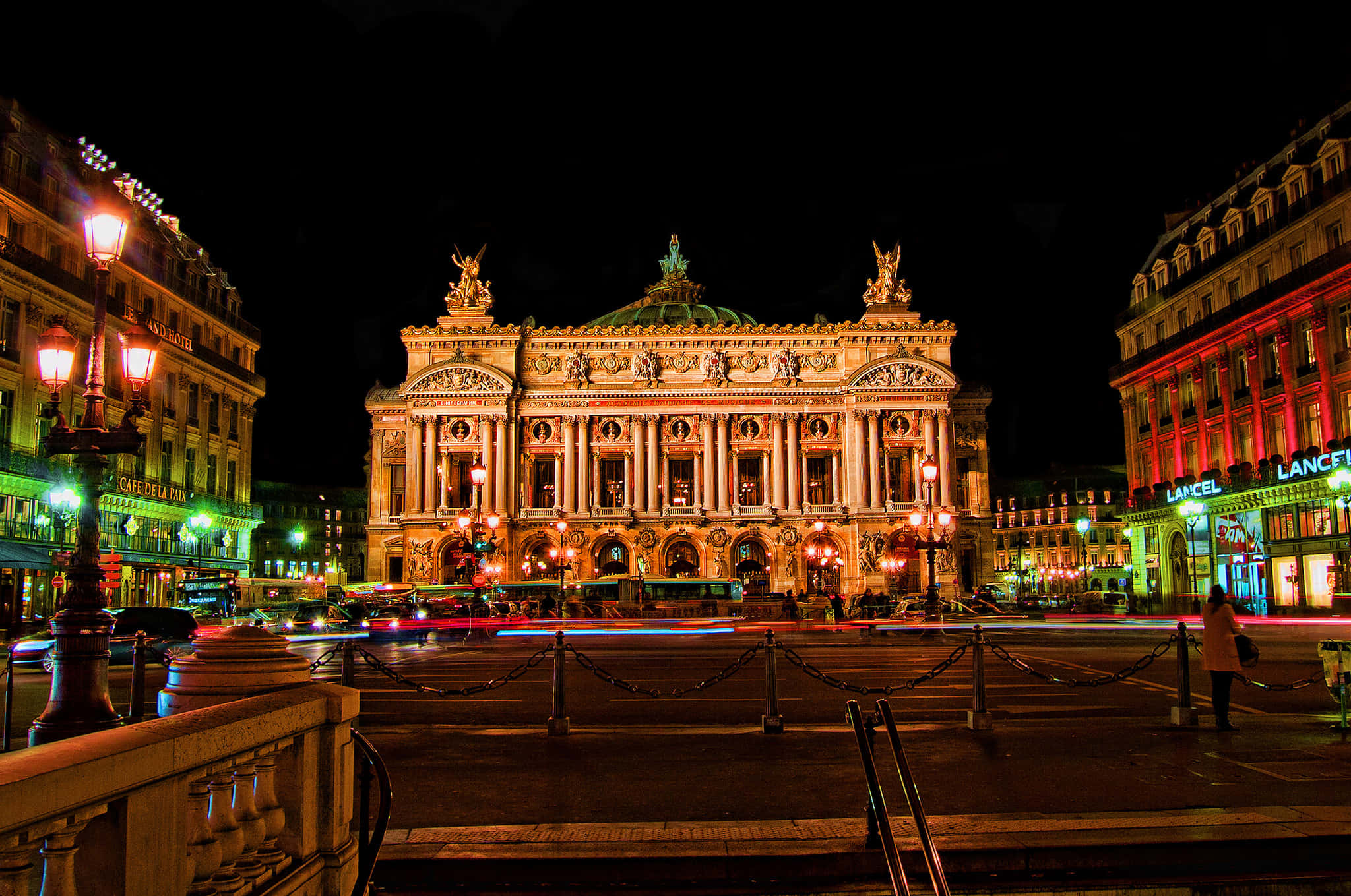 Paris Opera House, night, streaks of light, Full HD Desktop Wallpaper
