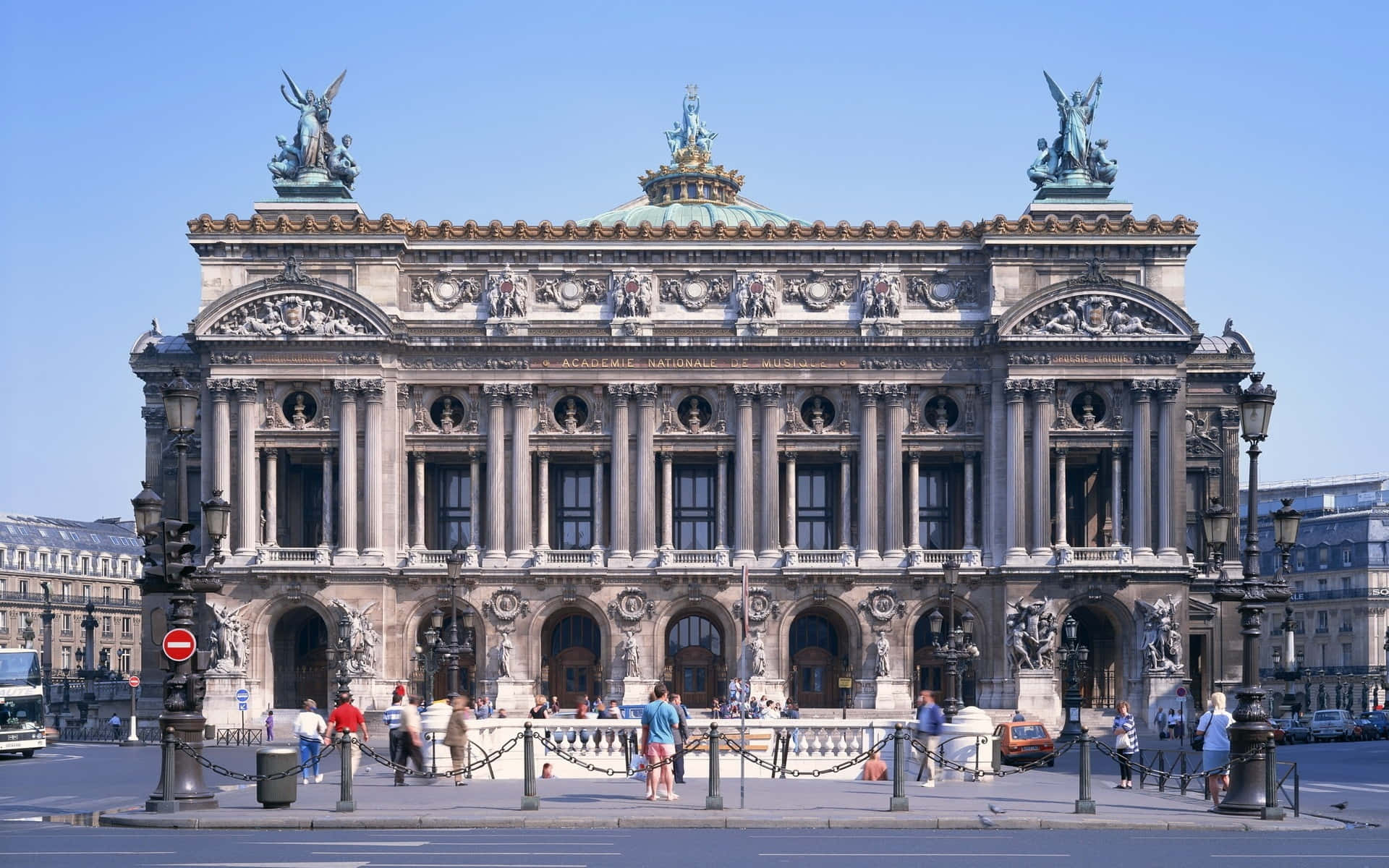 Paris Opera House, golden dome, statues, Full HD Desktop Wallpaper