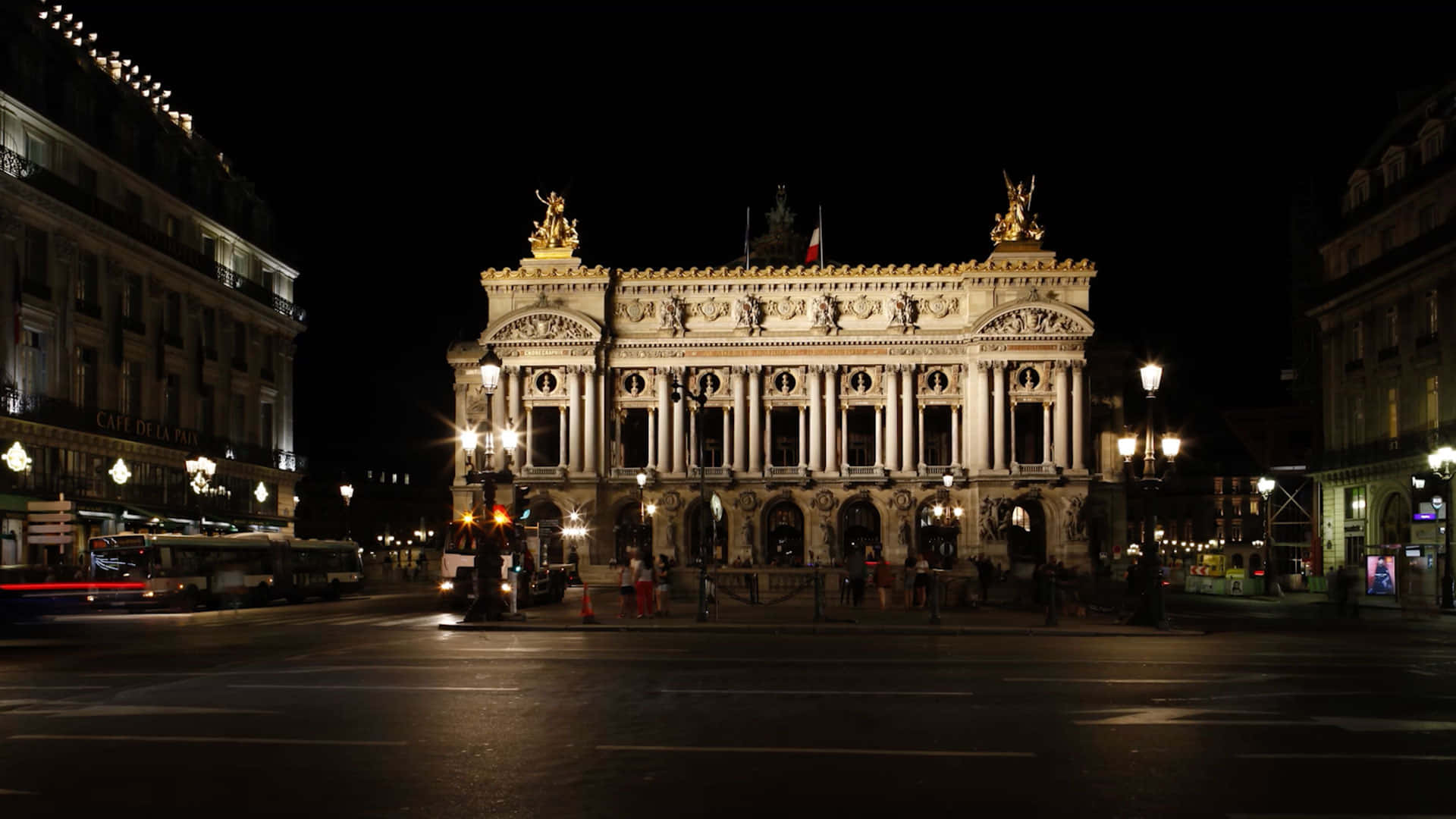 Paris Opera House, night, glowing streetlights, Full HD Desktop Wallpaper
